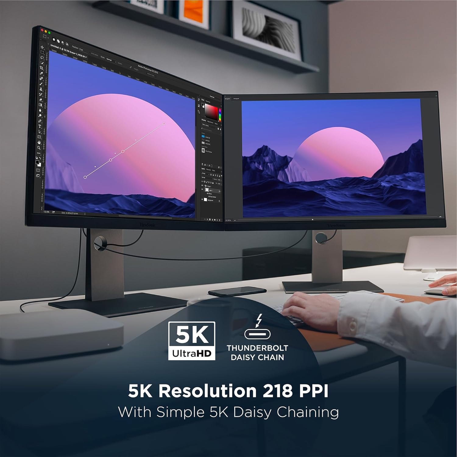 Viewsonic VP2788-5K 27" 5K Mac-Ready Monitor with 100% Srgb, 99% DCI-P3, Pantone Validated, Advanced Ergonomics, Thunderbolt 4, USB Hub, HDMI, and DP for Home and Office image number 2