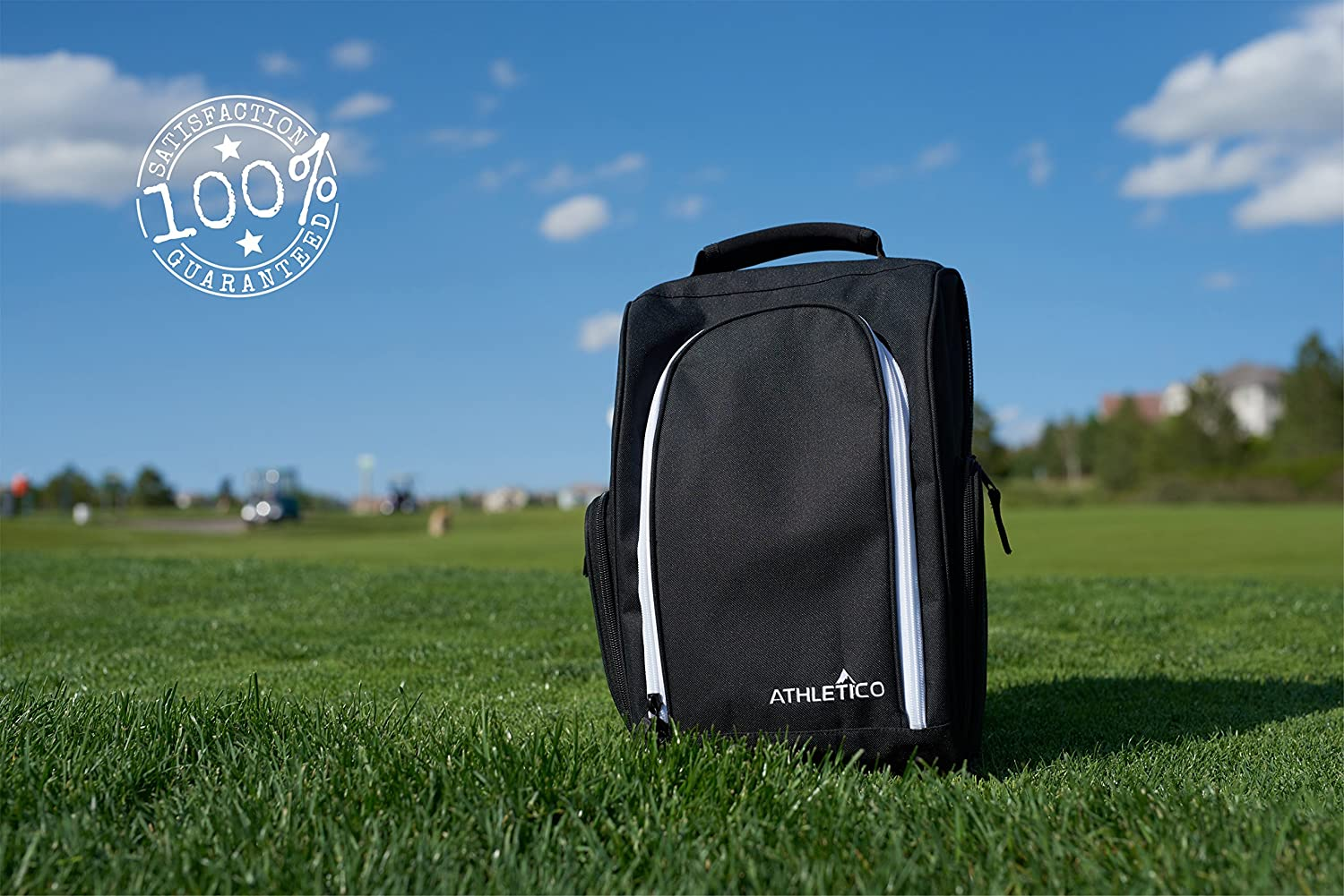 Athletico Golf Shoe Bag - Zippered Shoe Carrier Bags Ventilation & outside Pocket Socks, Tees, Etc. - Black image number 6