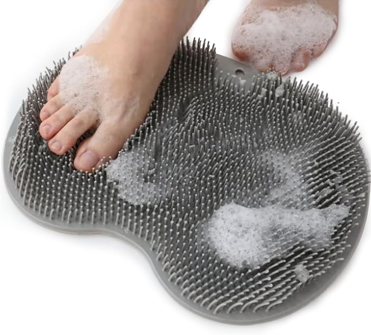 Mumoo Bear Shower Foot Scrubber Mat Back Washer Back Exfoliating Bath Wash Pad Wall Mounted Slip Suction Cups Scrubber for Use in Shower Cups Foot Cleaner for Men and Women (Grey) image number 4