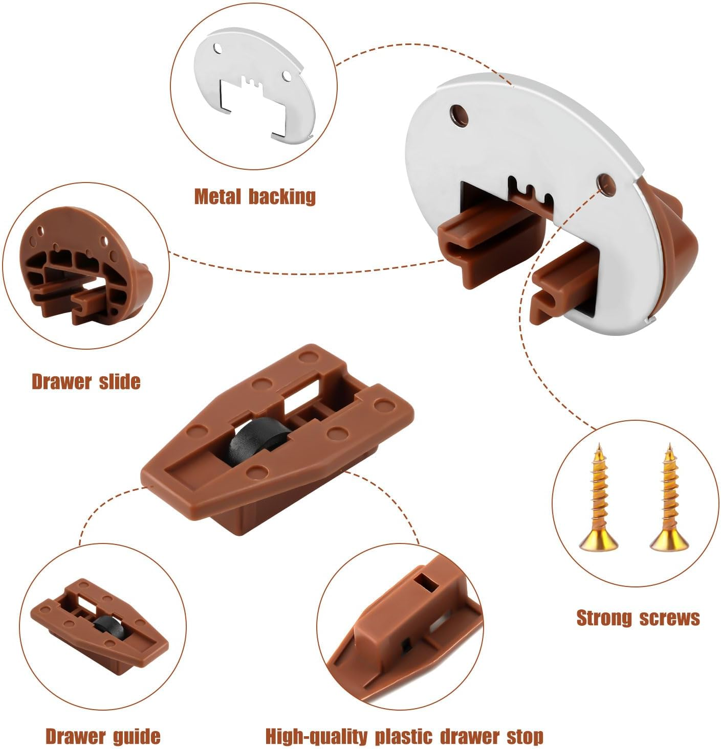 10 Sets Drawer Guide Kit, Track Slides Guides for Kenlin Rite-Trak II, Vaughan Bassett, Legacy, Dresser Drawer Replacement Parts Repair Kit, with Metal Backing and Roller image number 1