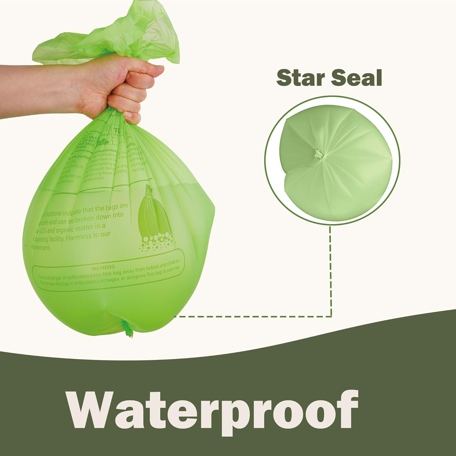 Compostable Bin Liners 20Liter Extra Thick 0.78 Mils, Biodegradable Food Scrap Waste Bags with US BPI ASTM D6400 and Europe OK Compost Home Certified image number 3