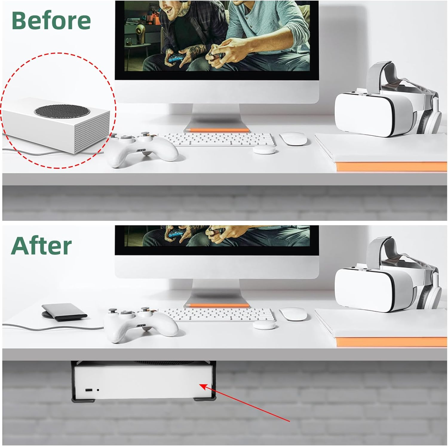 Under Desk Storage Mount Compatible for Xbox Series S,Under Desk Holder Compatible for Xbox One S/X,Xbox 360,Metal under Desktop Storage Mount,Desktop Mini PC Holder