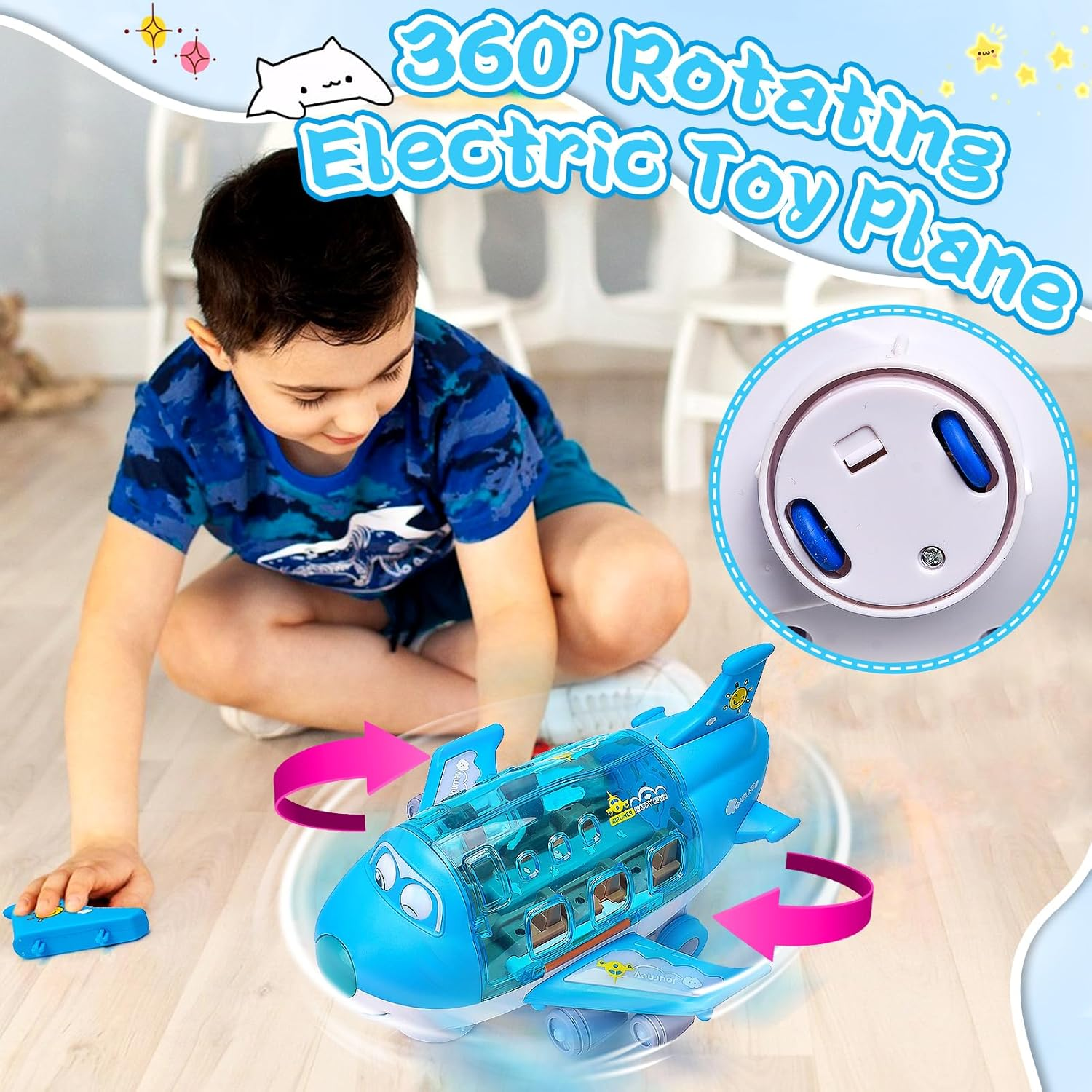 Electronic Plane Toy with Flashing Lights Music, Crawling Toy, 360&deg; Rotating Electric Aeroplane Toy, Children'S Toy from 1-3 Years (Blue) image number 4
