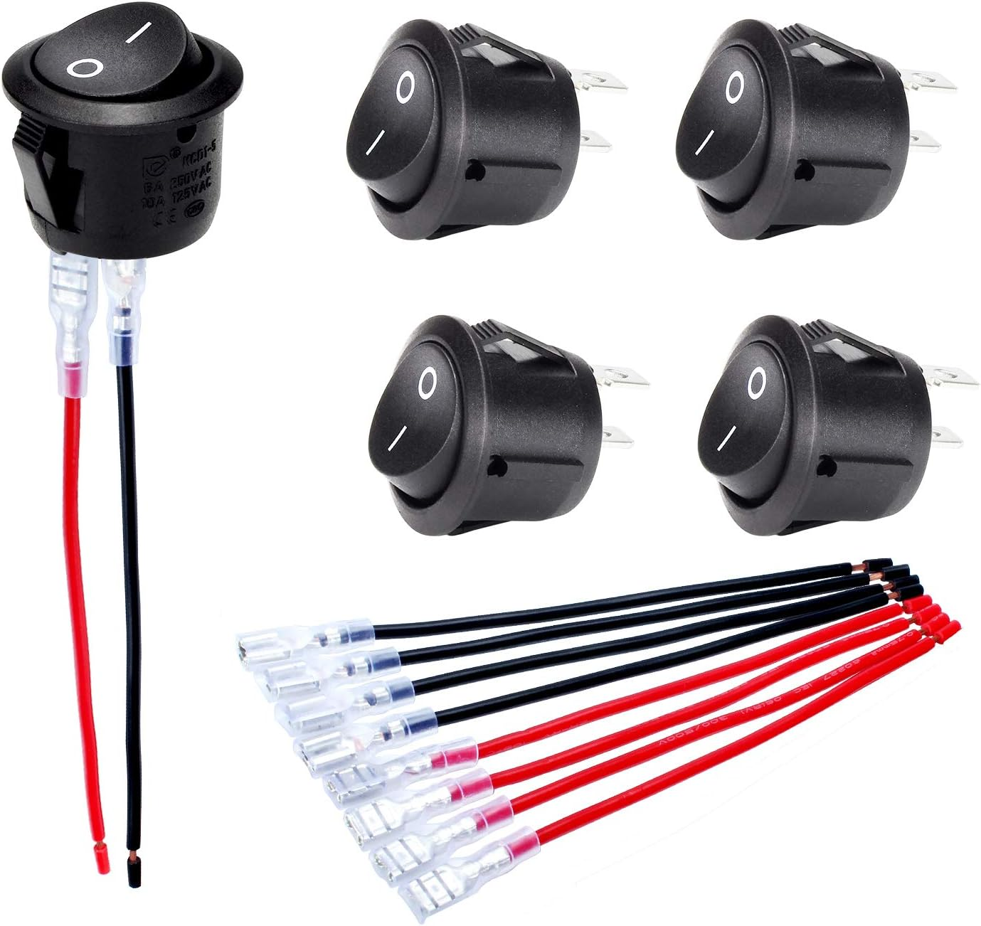 Daiertek 5Pcs round Rocker Switch SPST on off Locking 2Pin 10A 125VAC 6A 250VAC Black 20MM image number 1