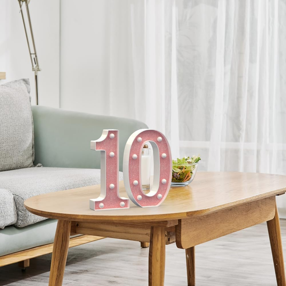 Light up Number,Pink Glitter Number 1 Sign, Night Lights, 21.8Cm LED Lighted Digit for Birthday Parties, Weddings, and Celebration Decor (1 Pack) image number 5