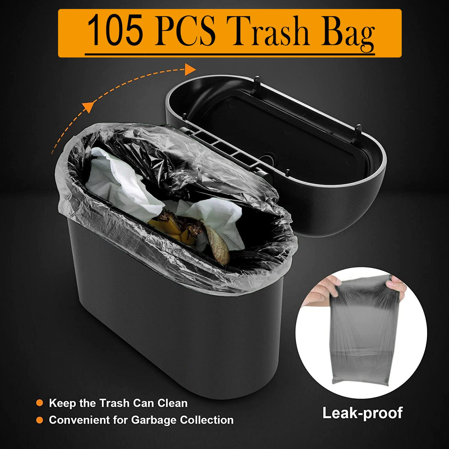 Car Trash Can with Lid, Hanging Mini Vehicle Trash Bin with 105 Car Trash Bags and 2 Car Hooks, Car Dustbin Garbage Organizer, Automotive Garbage Can Bin Trash Container for Auto Cars, Home, Office