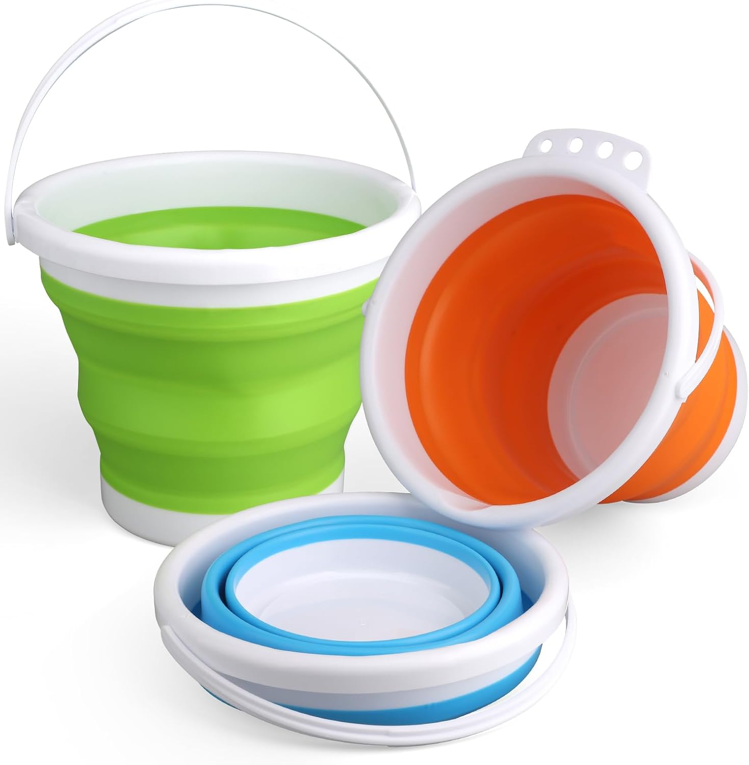 3L Collapsible Bucket, Foldable Pails 3 Packs, Space Saving Portable Buckets for Camping Travel Fishing, Multi-Use Household for Beach Sandbox Pool Cleaning