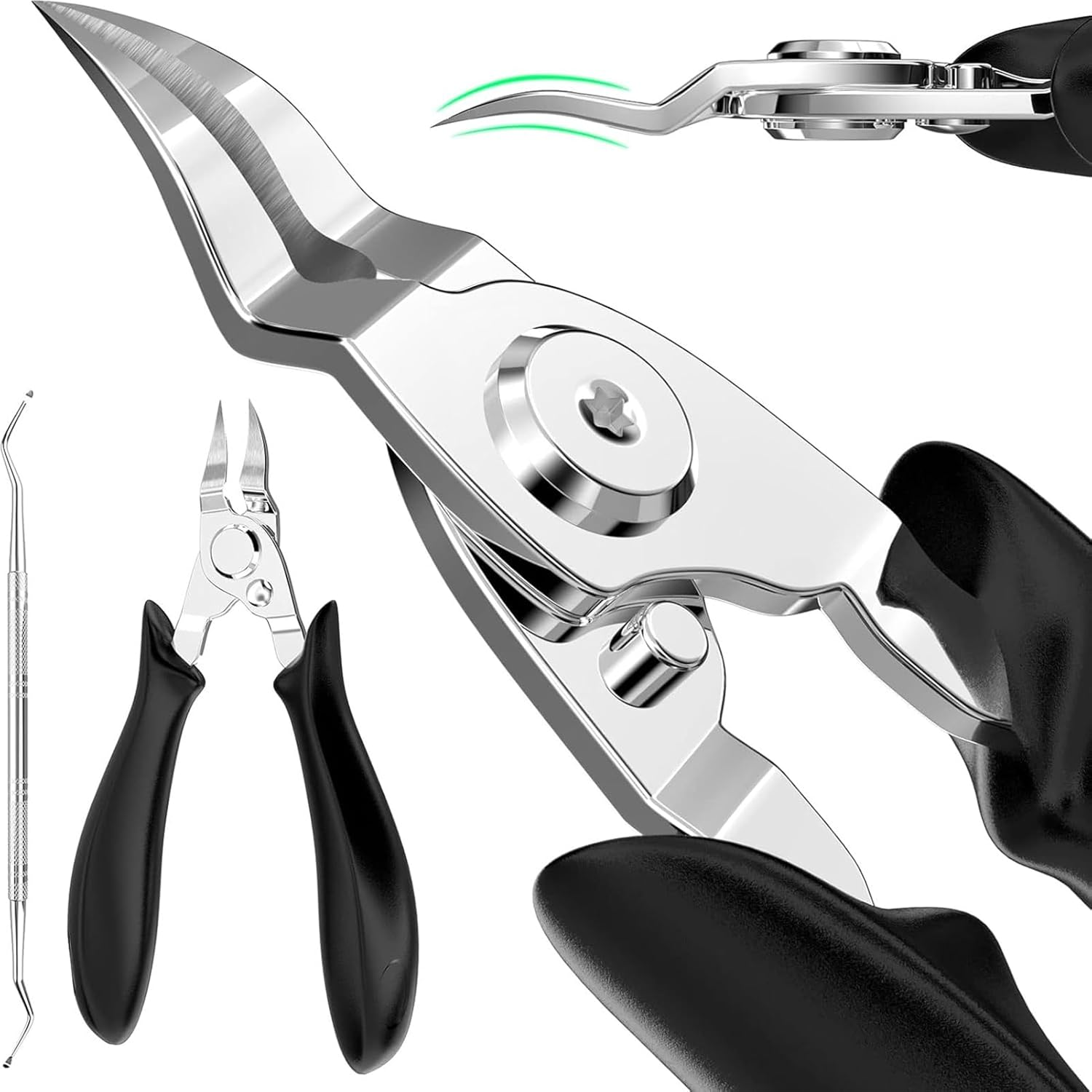 Ingrown Toenail Clippers Set, Steel Nail Clippers for Professional Podiatrist, Unique Long Handle Curved Blade Tool for Thick & Ingrown Nails, Suitable for Men Women Seniors Elderly (Black-Upgrade) image number 3