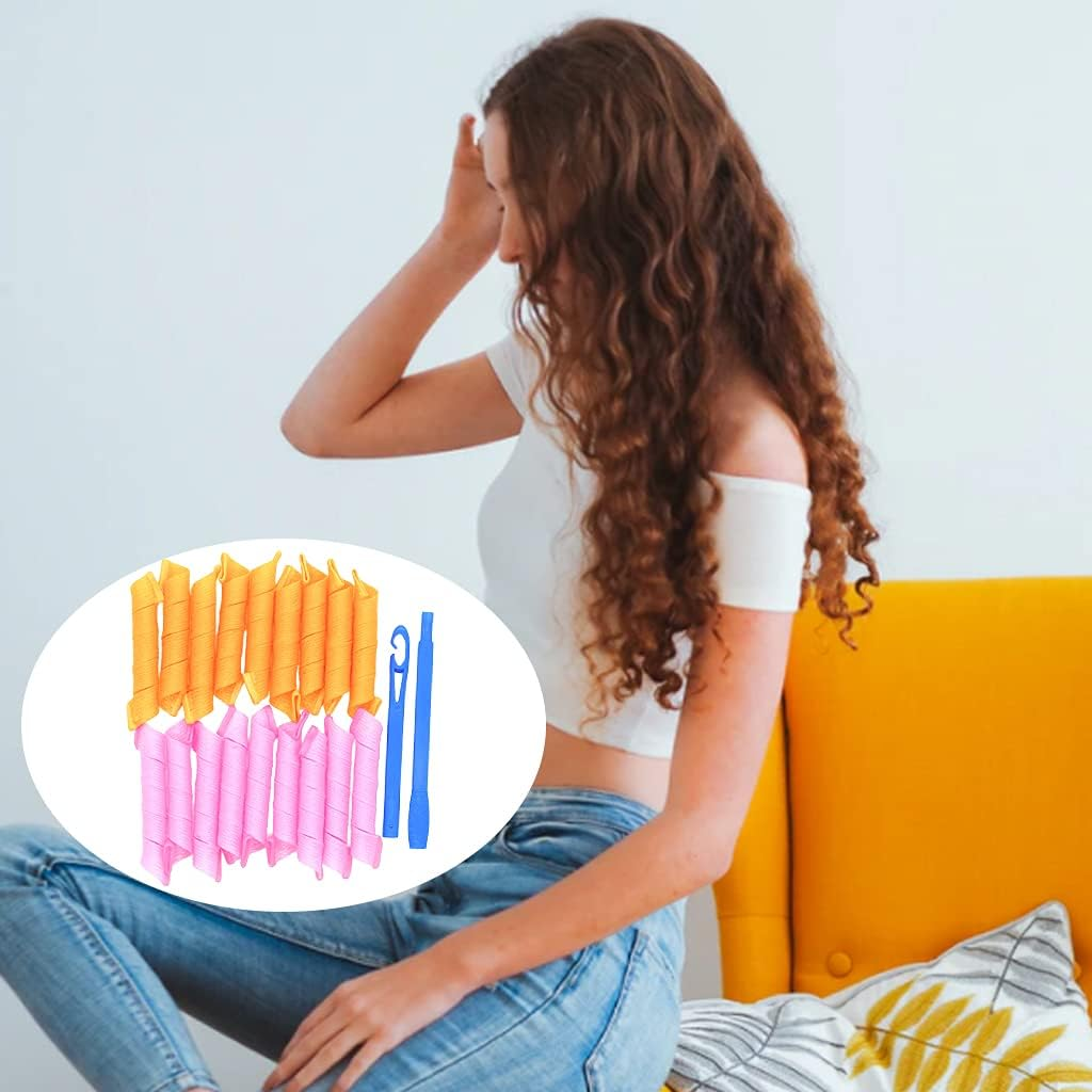 Kowaku 18 Piece Hair Curlers Styling Kit, Wavy Style Hair Rollers, Spiral Curls, Heatless Hair Curlers with Hooks - Pink Orange image number 3