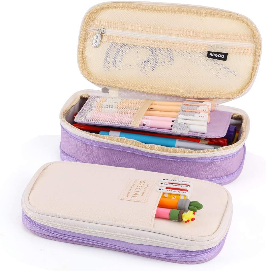 Isuperb Canvas Pencil Case Folder Scalable Pencil Case Pens School Folder for Girls, Boys and Teenagers (Purple) image number 2