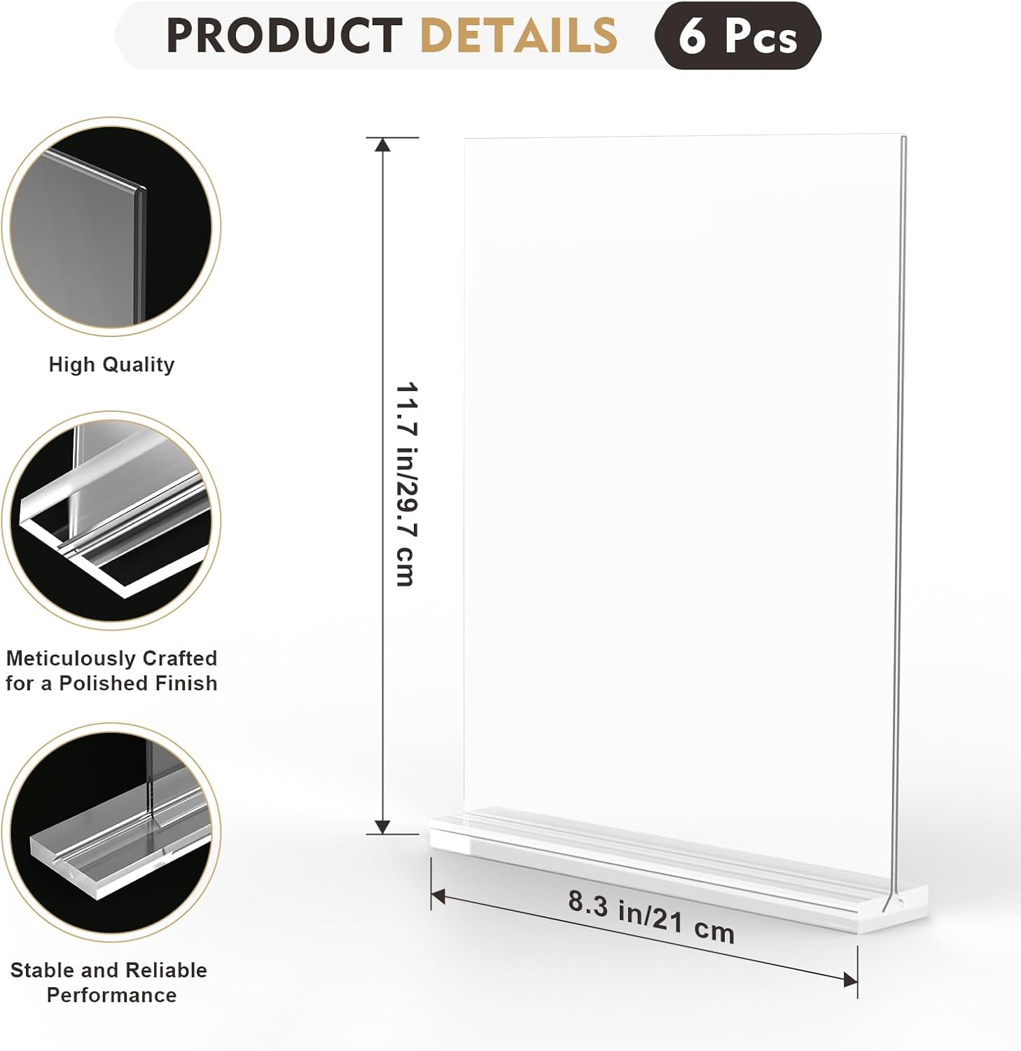 A4 Acrylic Sign Holder, 6Pack T-Shape Double-Side A4 Perspex Display Stand, Clear Poster Menu Holders for Office Shop Restaurant School image number 5