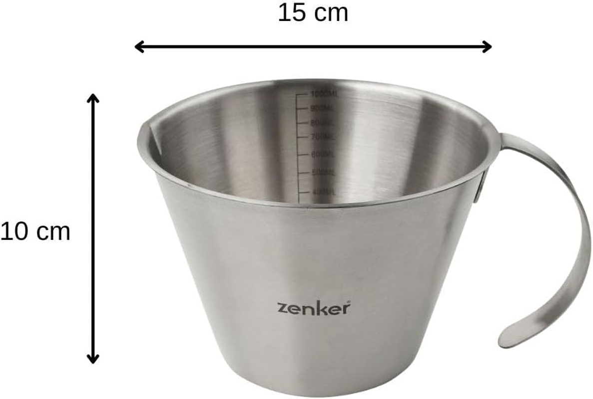 Zenker 9943250 Duo Measuring Cup with Scale, Measuring Cup for Liquids, Measuring Cup, Baking Glass, Stainless Steel, Silver, 250 Ml, 1000 Ml image number 1