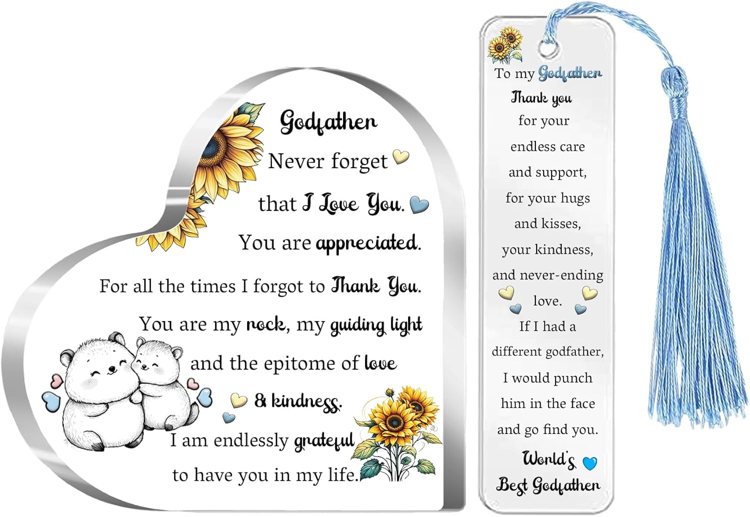 Dad Gifts Daddy Present Father'S Day Gift 2PC Set Acrylic Heart Plaques Bookmark Women Gift Papa Desk Signs Christmas Birthday for Him Thanksgiving New Year Page Markers Reading Accessory