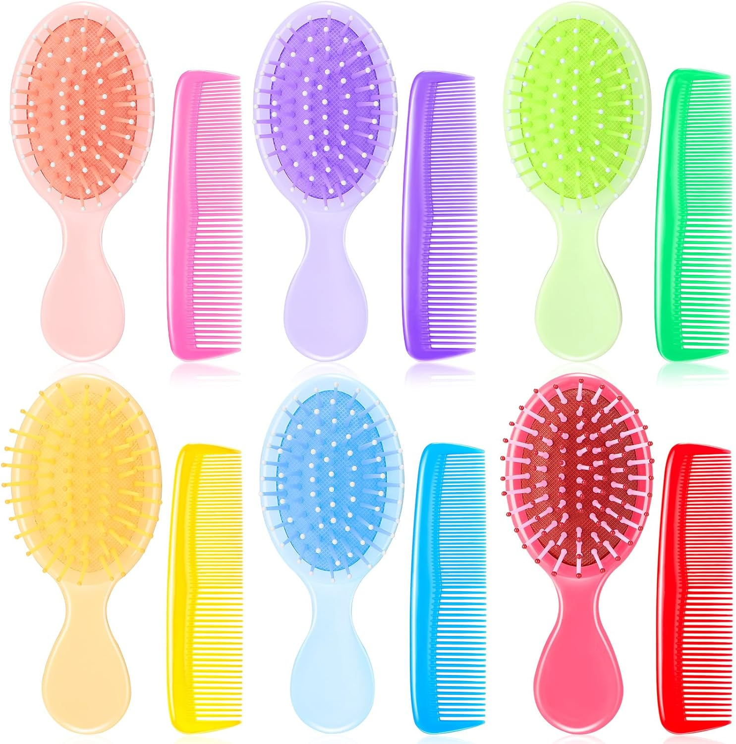 12 Pack Wet Small Hair Brush Hair Combs Set, 6 Detangler Mini Hair Brush Detangling Travel Hair Brush 6 Plastic Fine Wide Hair Combs for Women Men Kids Toddler Girls Baby Curly Hair (Bright Color)