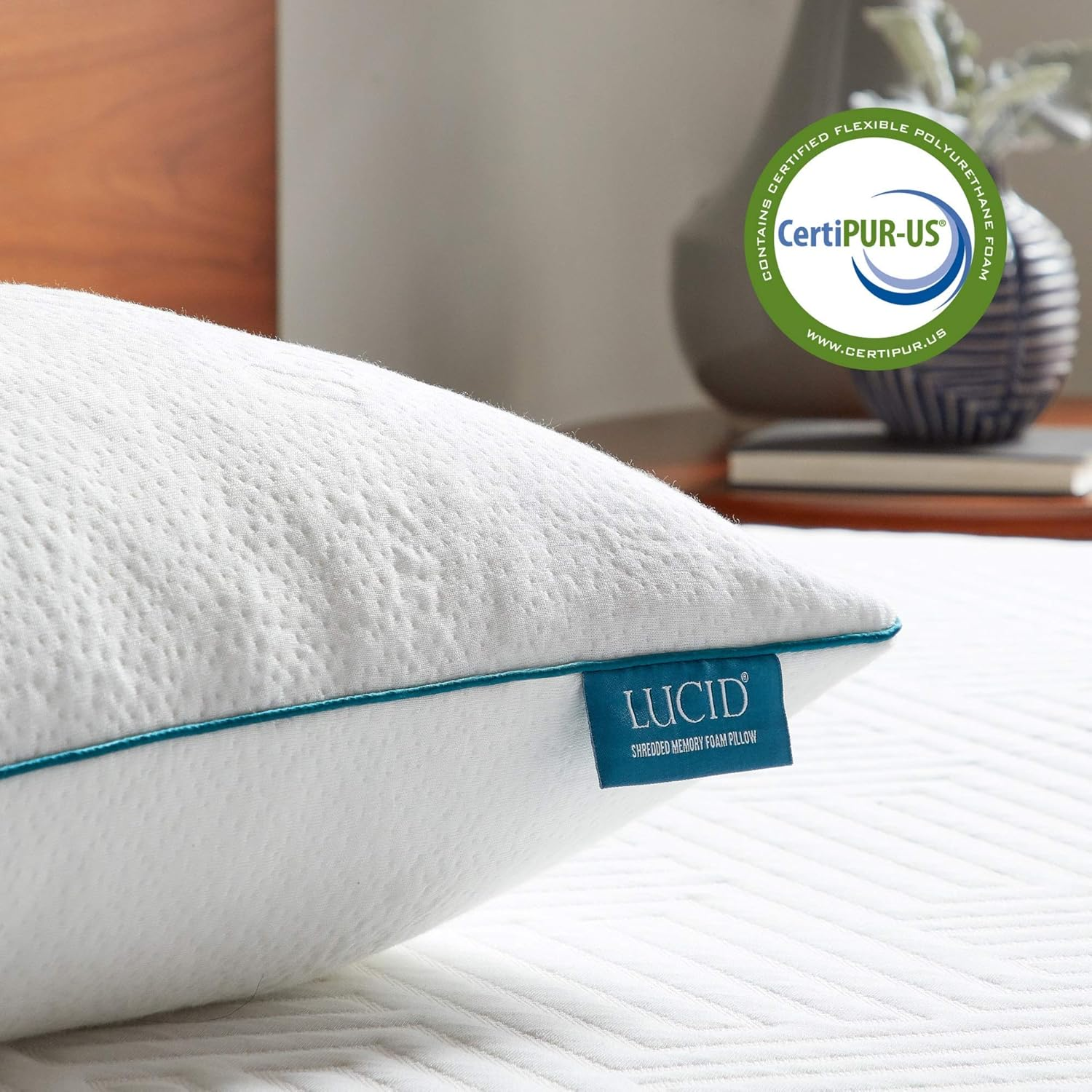 LUCID Adjustable Premium Shredded Memory Foam Pillow-Hypoallergenic-Moldable Loft-2 Pack, Standard, White 2 Count, LUSS02SD image number 4