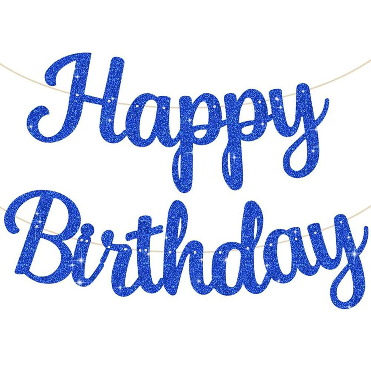 Cursive Glitter Happy Birthday Banner, 10 Feet Birthday Party Decorations HBD Sign Decor (Hot Pink) - Royal Blue