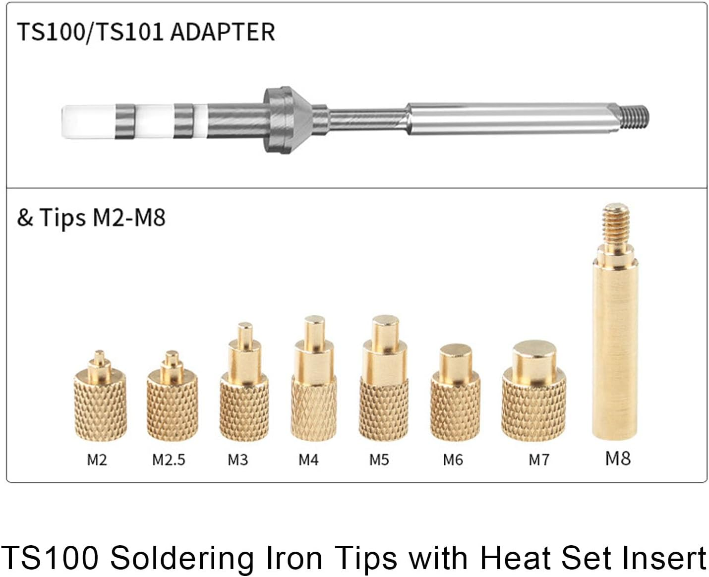 Heat Set Insert Tool M2 M2.5 M3 M4 M5 M6 M7 M8 Hot Melt Brass Nut Embedded Insertion Tip Adapter Kit 3D Printed Parts for TS100/101, TS100 TS101 Soldering Iron Tips image number 3