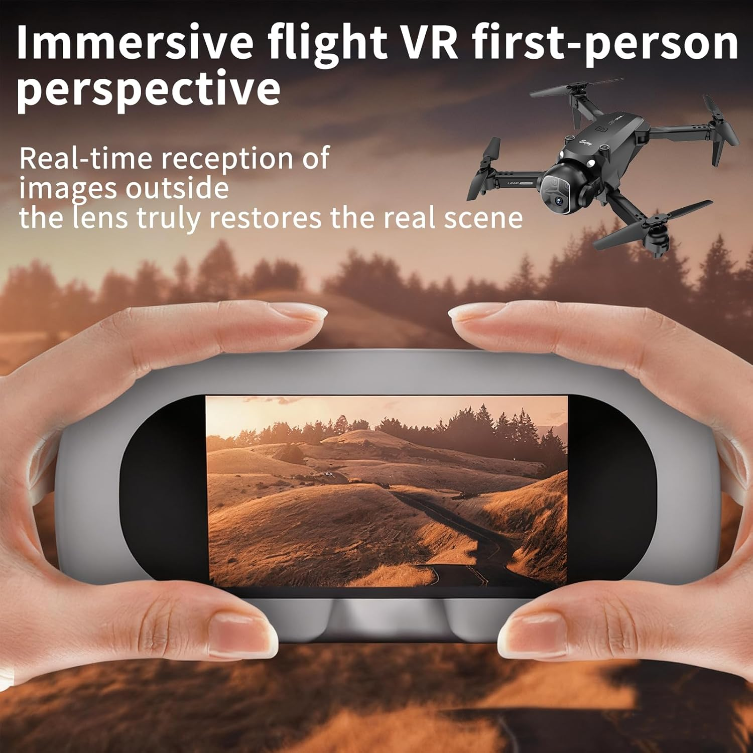 OBEST Drone VR with 1080P Camera,Fpv Drone with VR Glasses,2.4-Inch Display Glasses,Dual Cameras,Optical Flow Positioning,8G Memory Card,Card Reader,Dual Batteries,126G image number 4