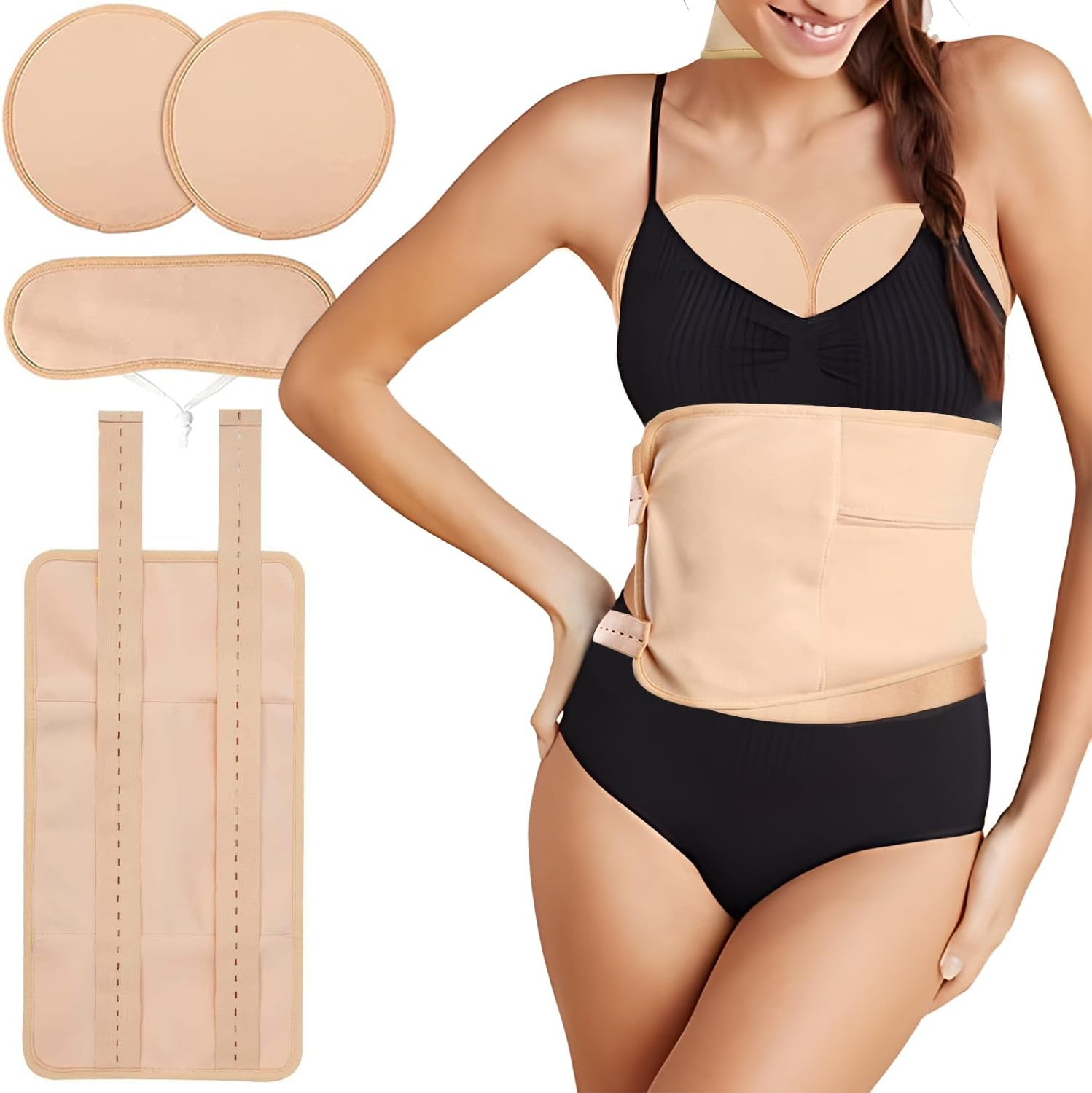 4 Pcs Castor Oil Wrap Pack with Storage Bag, Reusable Washable Castor Oil Pack Set with Adjustable Tape Castor Oil Packs for Liver Detox Relax for Women and Men, Gray (Khaki) image number 1