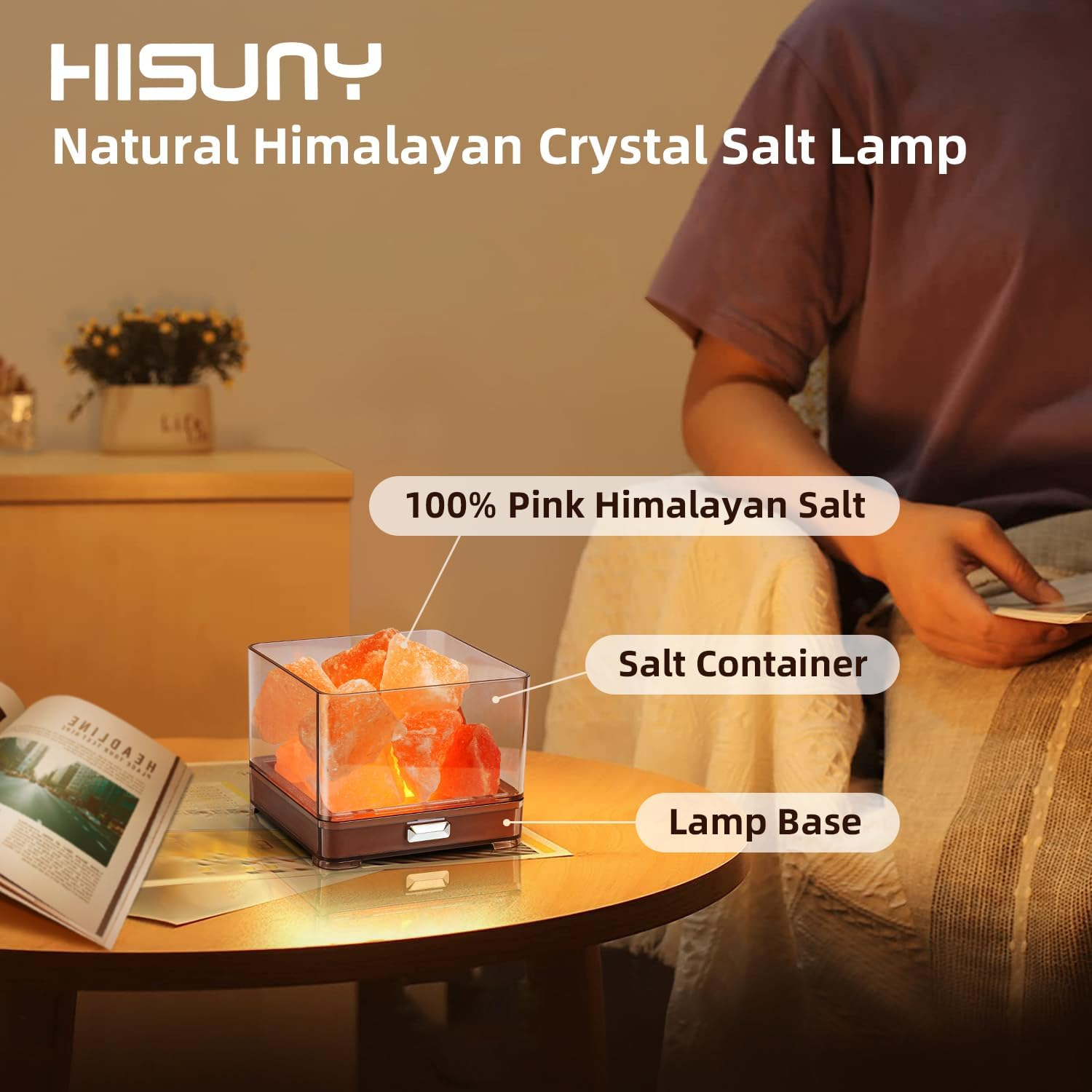 HISUNY Touch Himalayan Salt Lamp with Smart Heating Essential Oil System, 6-Way Dimmable Mini USB LED Pink Natural Salt Rock Night Lamp for Home Decor Zen Gifts Salt Therapy Yoga Spa Meditation - A Model image number 3