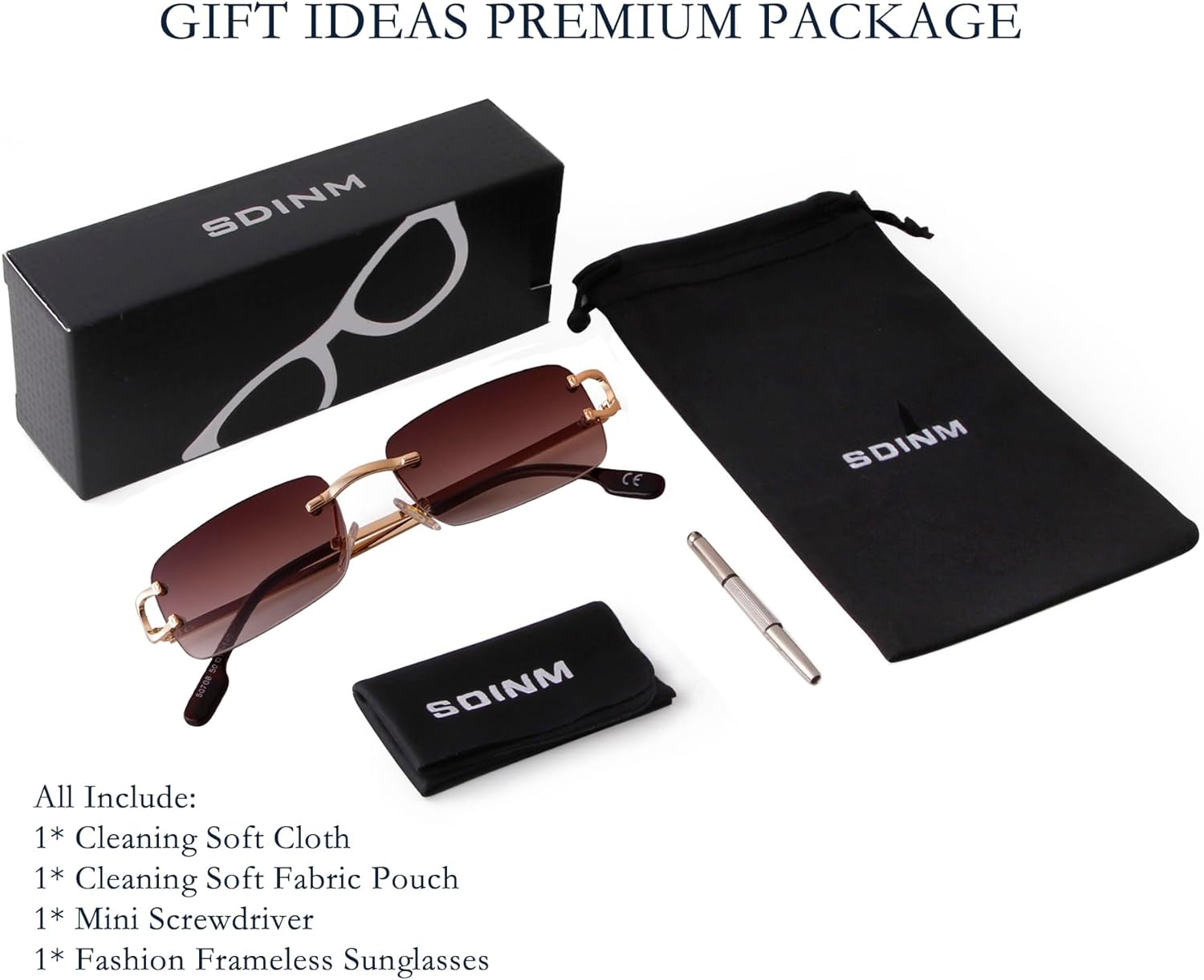 Sdinm Small Narrow Rimless Sunglasses Fashion Frameless Rectangle Tinted Lens Eyewear 90S Glasses for Women Men - 2Pc:Clear+Brown Gradient image number 3