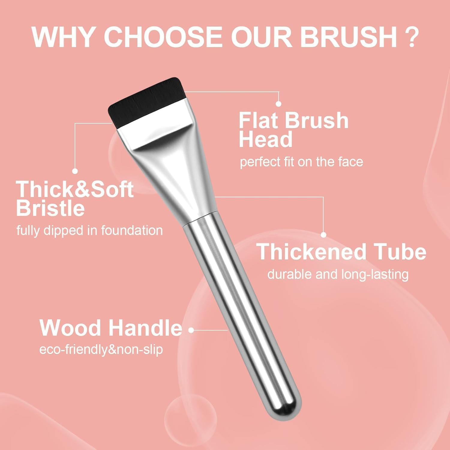 Flat Foundation Brush for Liquid Makeup, with Powder Puff Fast Flawless Flat Top Kabuki Makeup Brushes Face Cosmetics Concealer Brush for Liquid, Blending, Powder, Blush,【 Silver】 image number 3