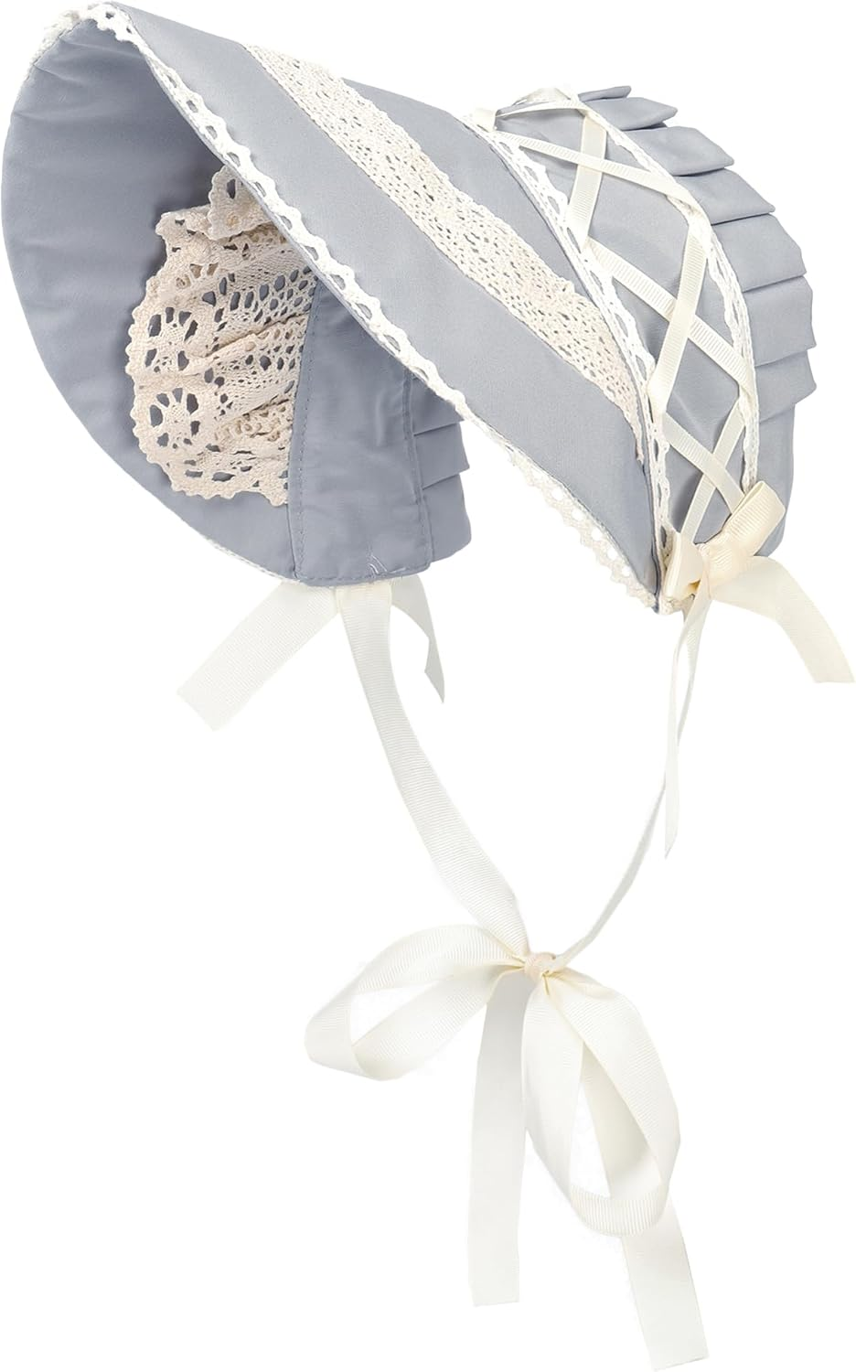 FURPHI Victorian Bonnet Colonial Pioneer Hat with Lace Tea Party Costume Sun Cap for Women