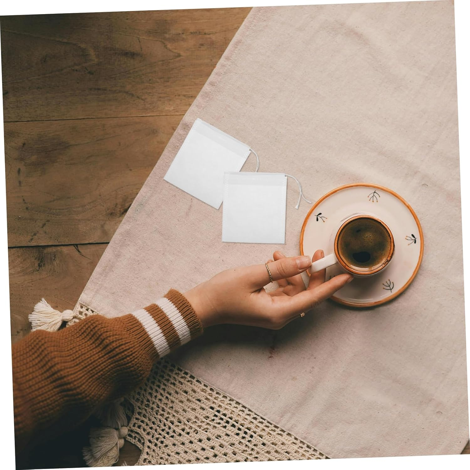 Minkissy 100Pcs Drawstring Tea Filter Bags Loose Tea Infuser Sachets Reusable Storage Bags image number 2