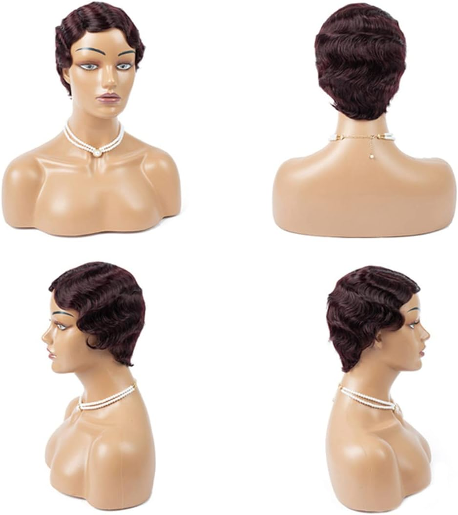 Synthetic Short Hair Wig Brazilian Hair Full Machine Made Short Wigs for Black Woman Finger Wave Wigs XSX-0066 1 PC image number 2