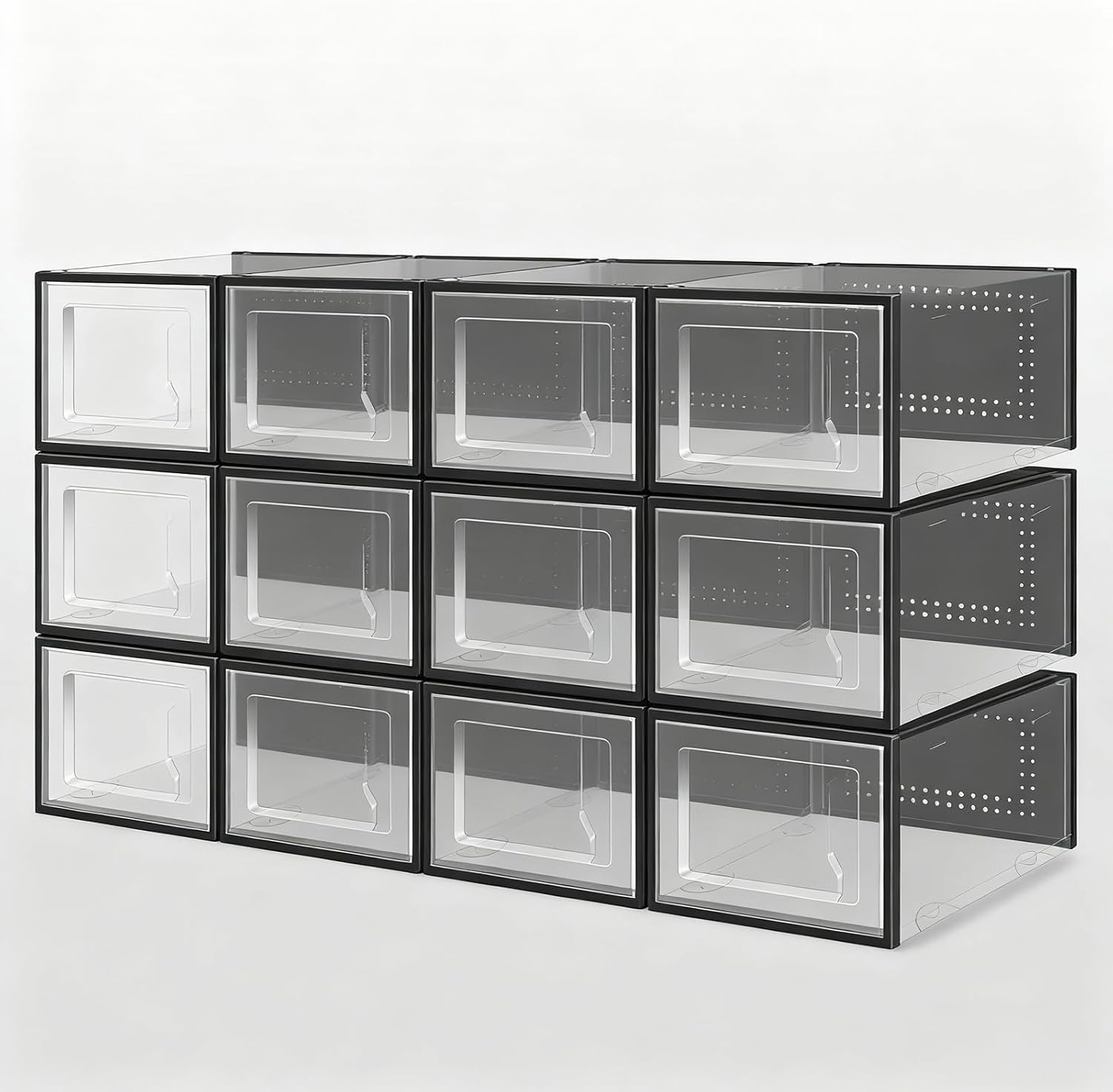 Xoxel 12-Pack - Large Shoe Storage Box, Clear Dustproof Stackable & Foldable Organizer Dust-Free Closet Space Saver with Ventilation（Black） image number 2