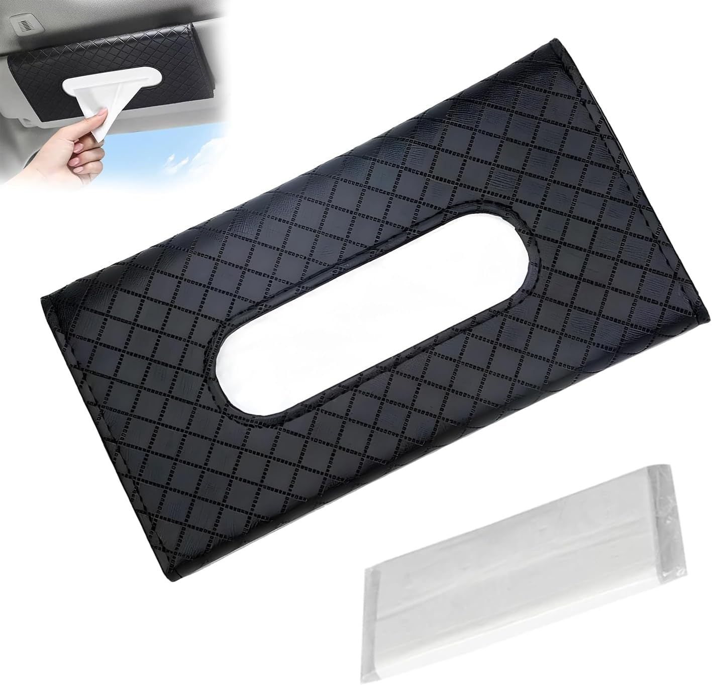 Car Tissue Holder, Car Visor Tissue Holder, PU Leather Car Tissue Holder, Hanging Paper Towel Clip, Car Sun Visor Accessories, Compatible with Most Cars (Pink)