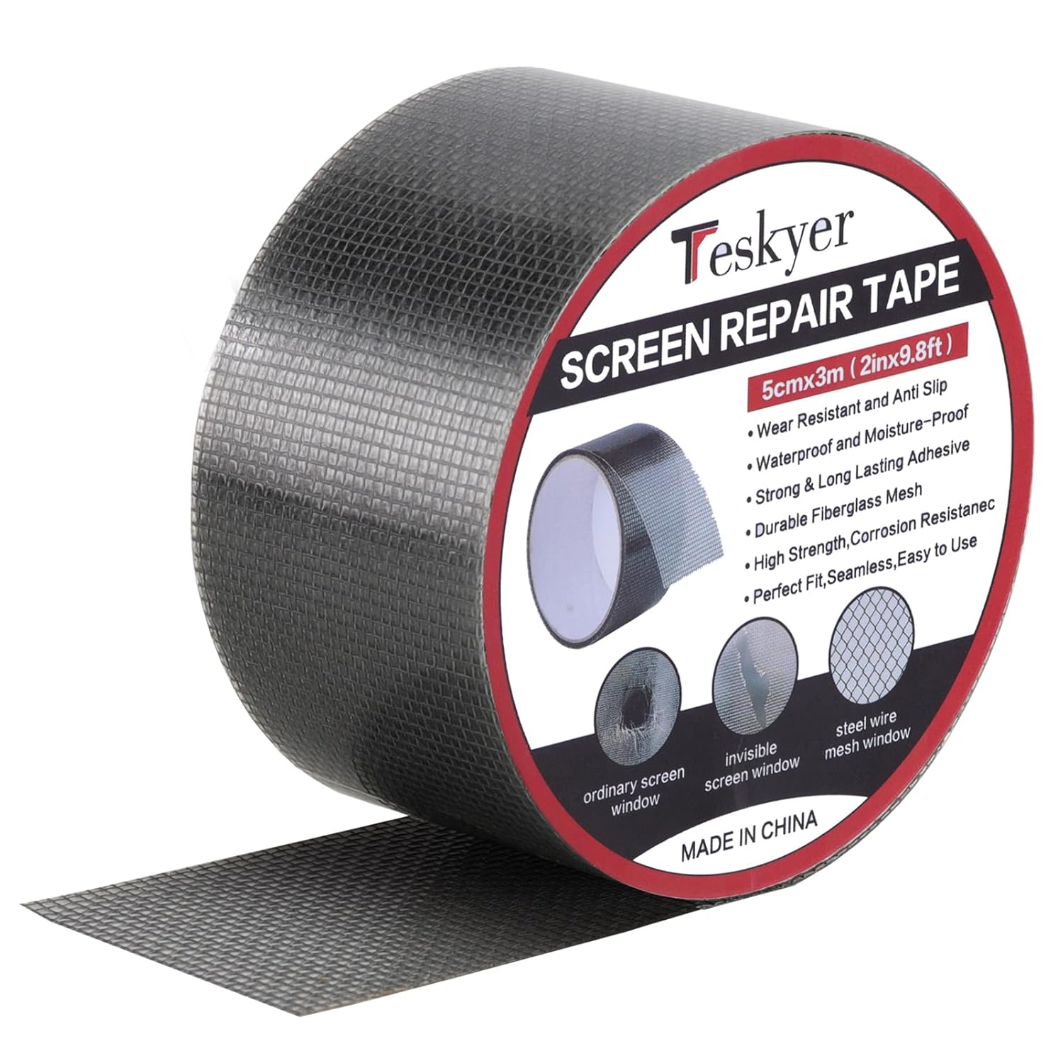 Teskyer Screen Repair Kit, Window and Door Screen Repair Tape,2'' X 9.84FT Strong Adhesive Screen Repair Patch Tape,For Door Window Tears Mesh Holes Fix(Black) image number 1