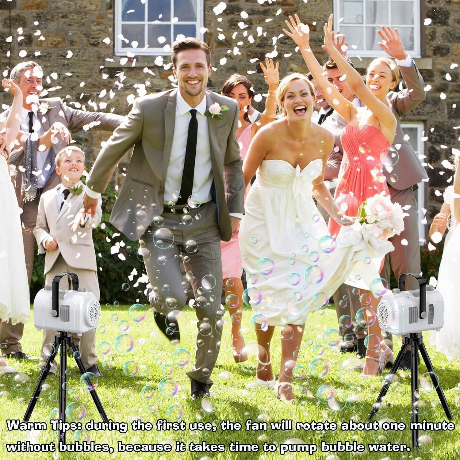 Bubble Machine Large Capacity, Automatic Kids Bubble Blower with 10 Holes 2 Speeds 17Oz/500Ml, Rechargeable Portable Bubble Toy with Tripod for Indoor, Outdoor, Birthday, Parties (White) image number 6