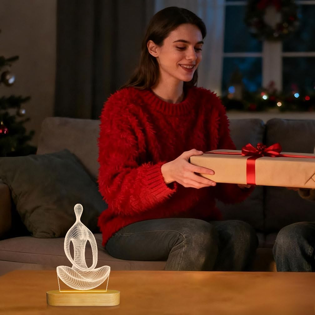 Lightzz Yoga Lamp LED 3D Art Night Light for Girls Women Meditation Lovers Birthday Gifts,Usb Power Warm Color Wood Base Table Lamps image number 4