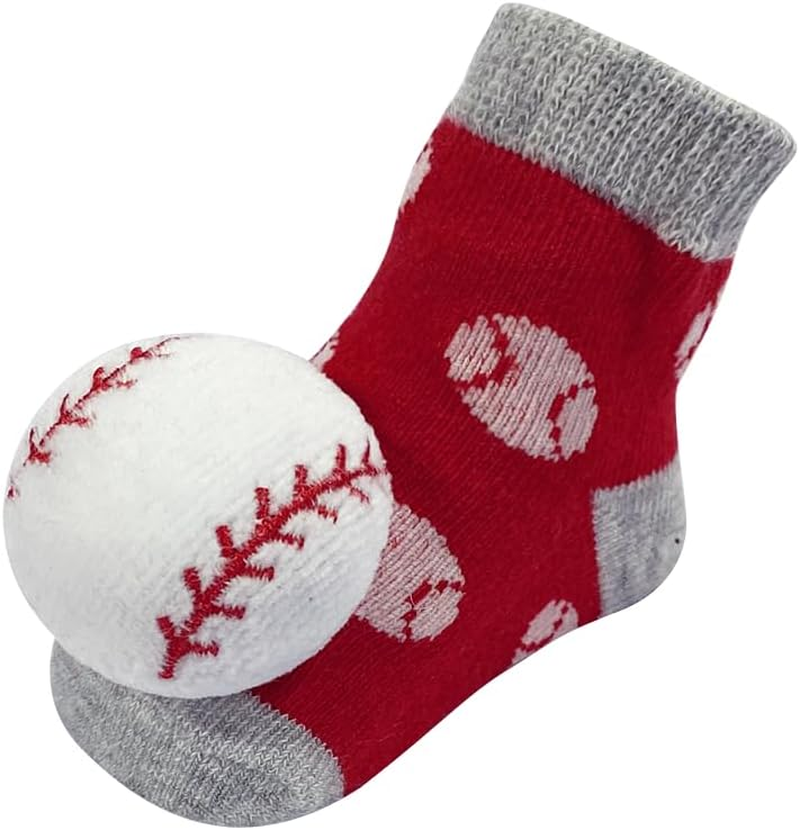 PUPPET Baby Boys Rattle Socks for 0-6 Months 3-Pack Sports Socks Set Baseball Rugby Basketball image number 3