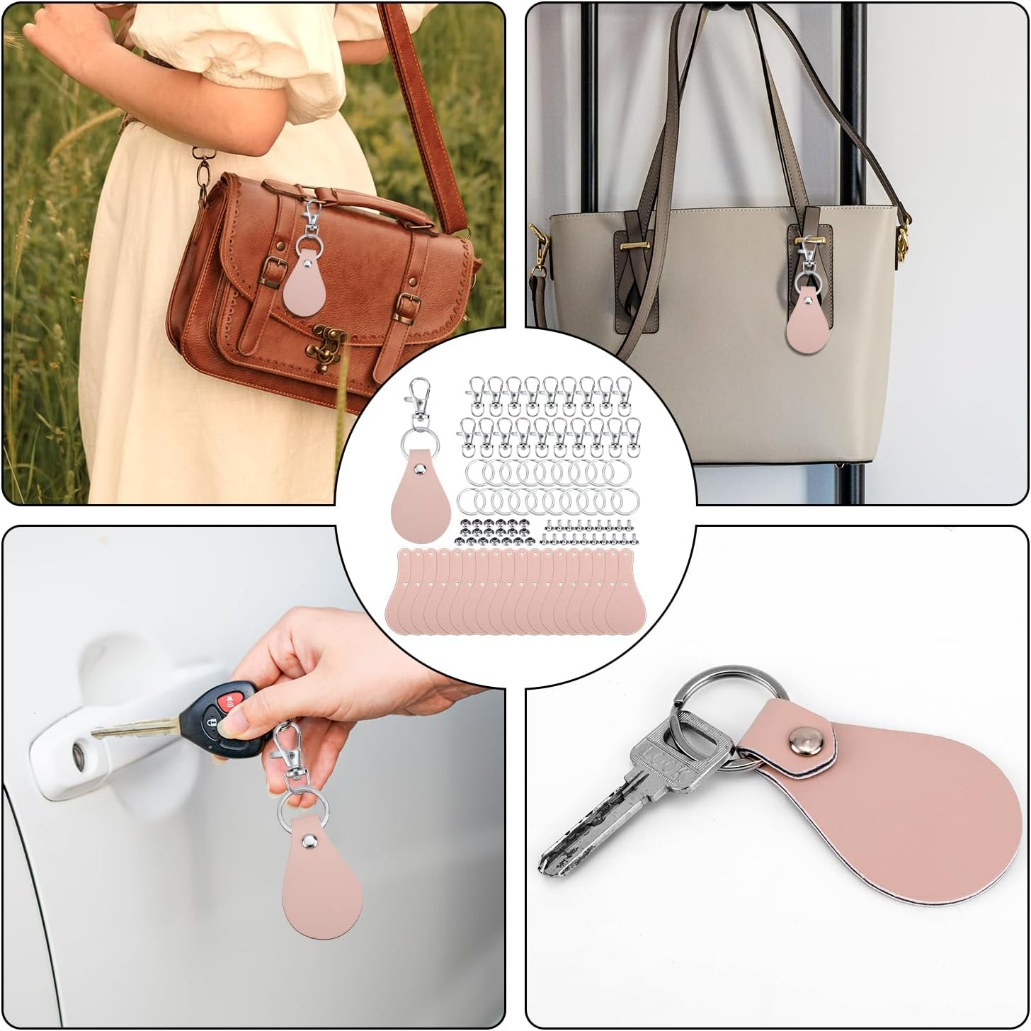 Gosknor 20Pcs Leather Keychain Kit, PU Leather Keychain Blanks with Lobster Clasps and Key Rings, Beige image number 1