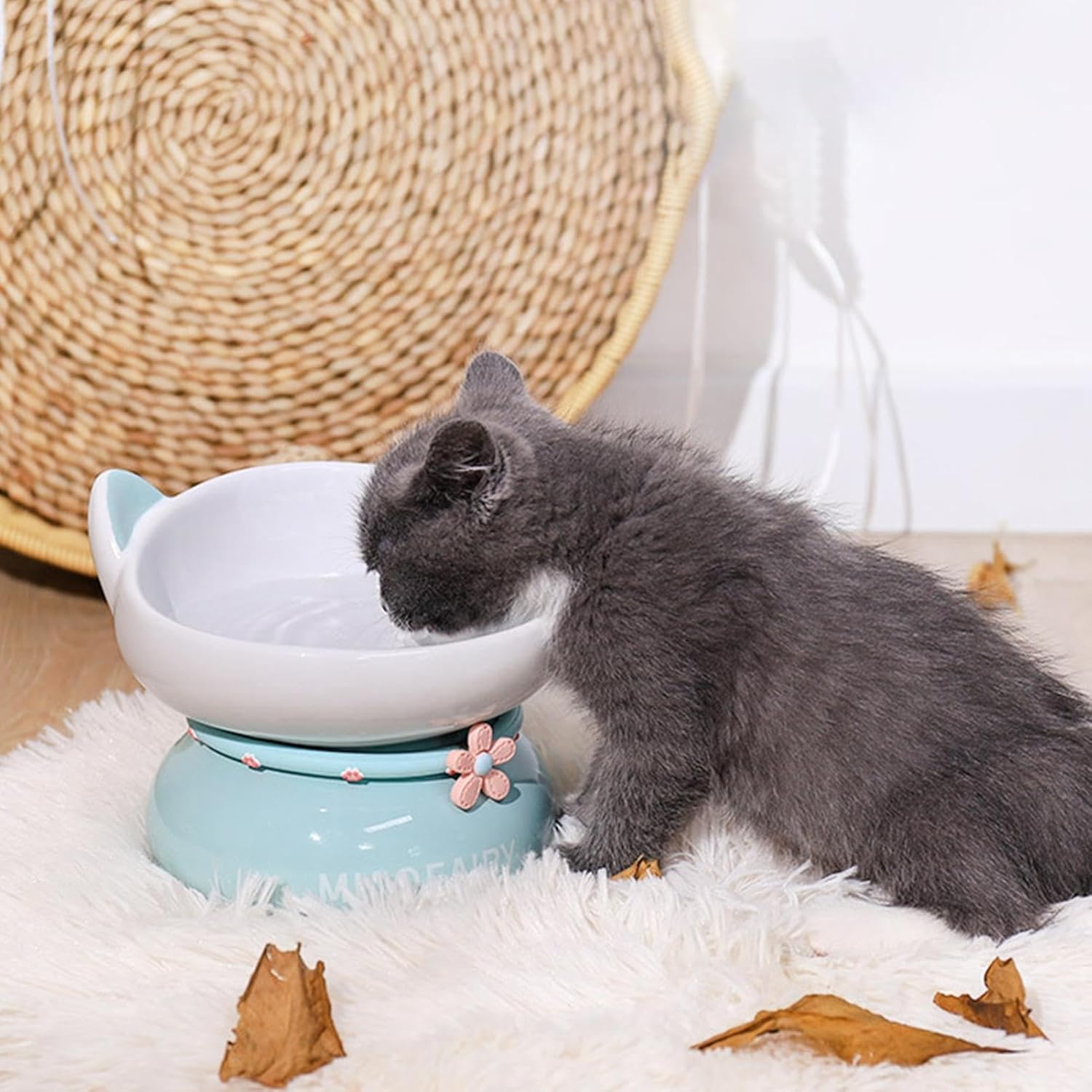 Ceramic Cat Food Bowls - anti Vomiting 15 Degree Tilted Cat Dish | Slanted Mouth, Raised Cat Bowls with Non-Sip Stable Base for Indoor Cats Kittens image number 2