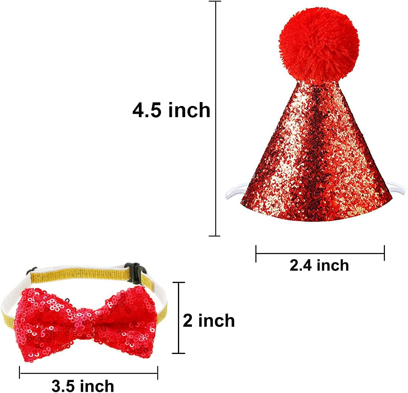 Christmas Pet Party Jazz Hat and Blingbling Bow Tie Breakaway Collar Set, Adjustable Headband for Kitten Puppy Small Dogs Cats (Sequin-Red) - 03 Sequin-Royal Blue image number 7