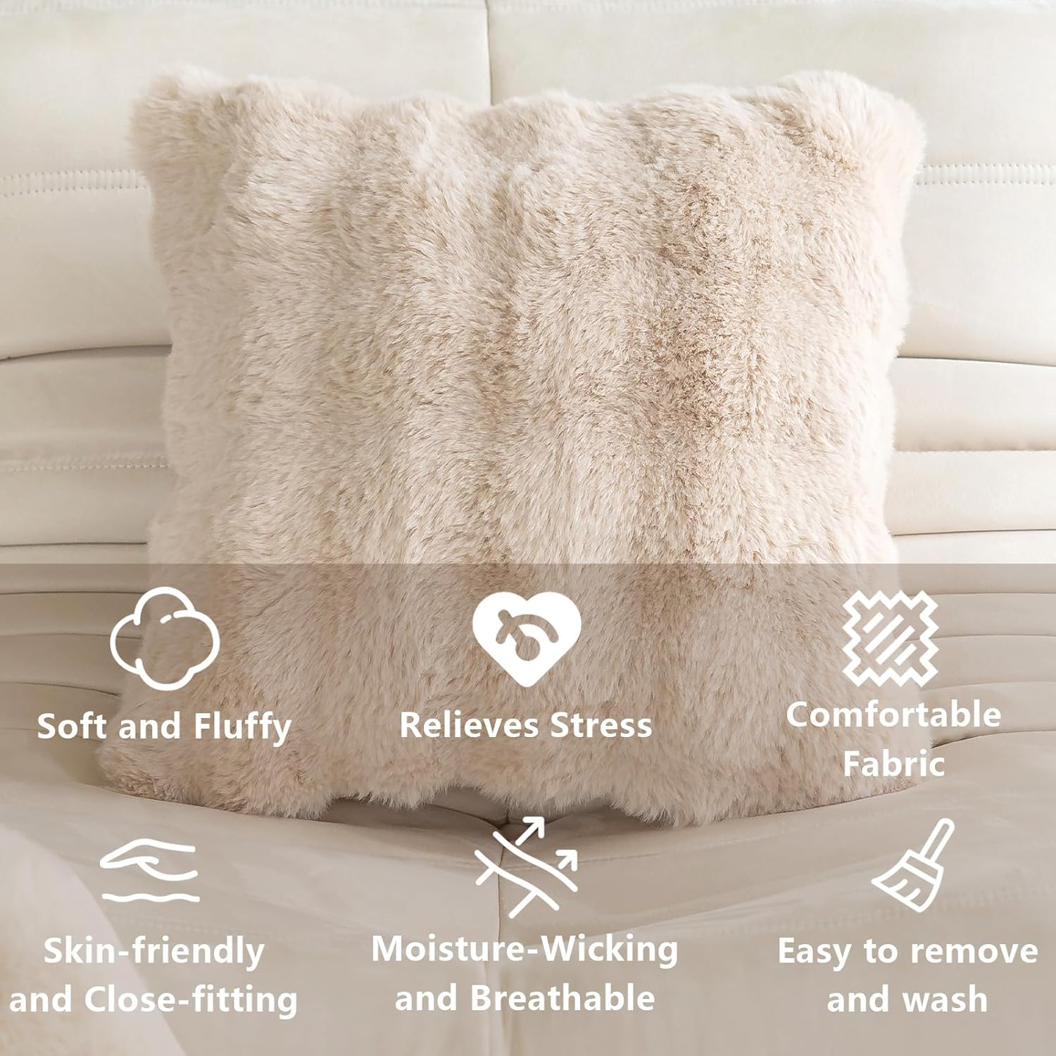 Set of 2 Decorative Throw Pillow Covers 45X45Cm, Khaki Fluffy Pillow Case Luxury Faux Fur Square Sofa Cushion Covers for Sofa Couch Living Room Bedroom House Decor image number 5