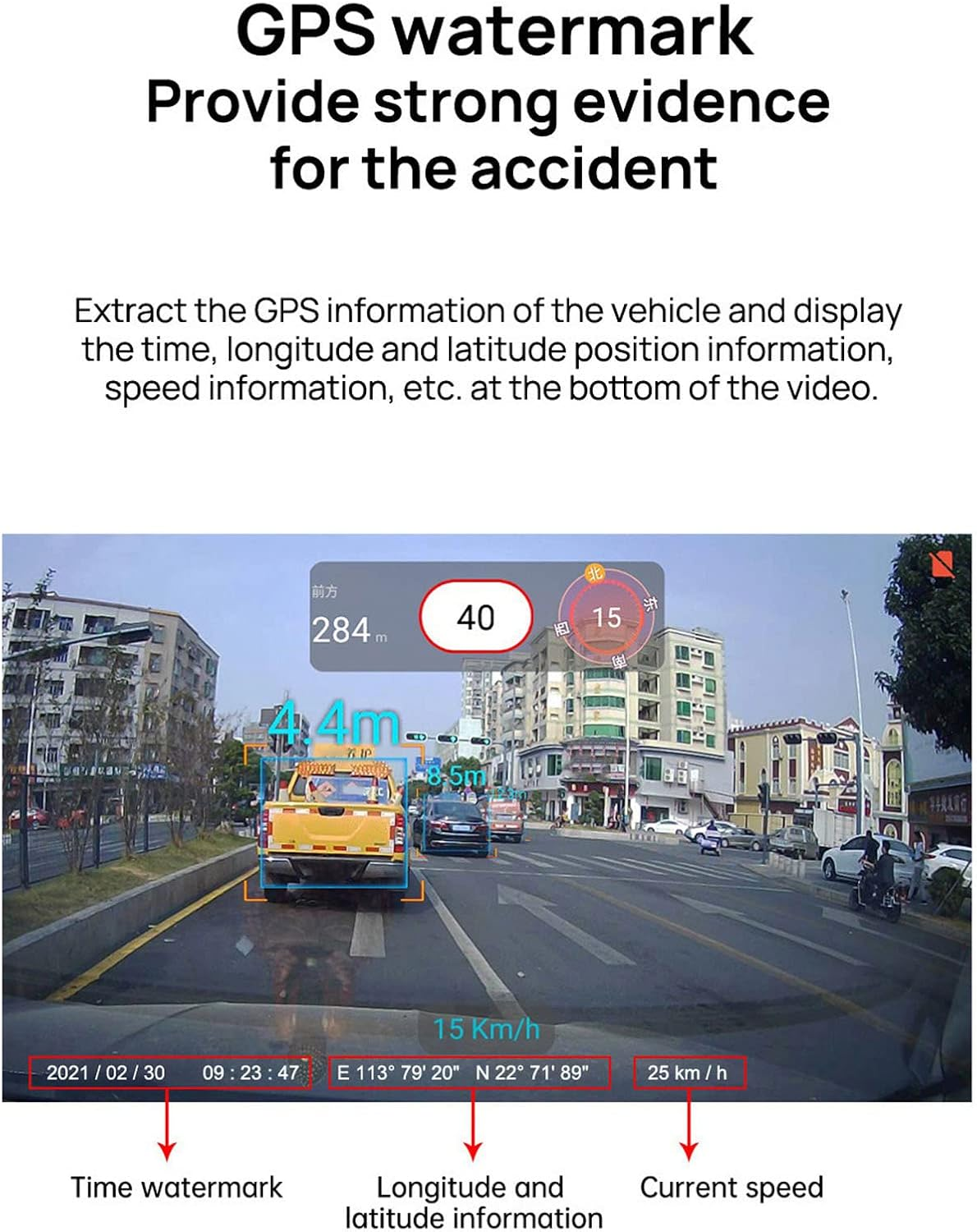 Car Front Rear Dash Cam, 720P Camera for Cars, USB Connection, ADAS Drive Assistant, Motion Detection, 170 Wide Angle, Aluminium Alloy GPS Smart Dash Cam image number 2