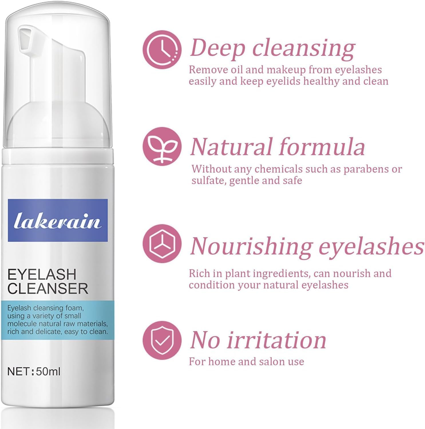 Eyelash Extension Shampoo 50 Ml + Brush - Eyelid Foaming Cleanser - Sensitive Paraben & Sulfate Free - Eyelash Wash and Lash Bath for Extensions - Salon Use and Home Care image number 3