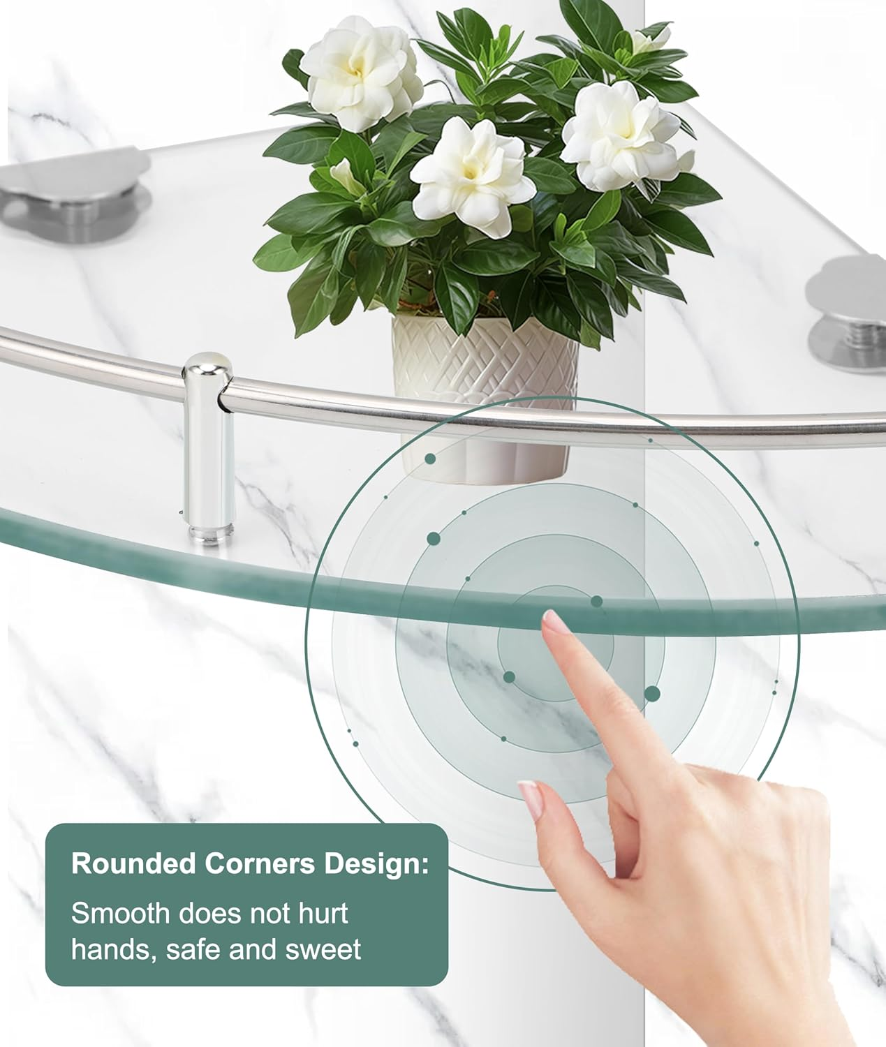 Gugxiom 2-Pack Glass Corner Shower Shelves, Glass Corner Shelf for Bathroom, Wall Mount Bathroom Shelves, SUS 304 Stainless Steel Tempered Glass Shelf with Rail, for Bathrooms and Toilets image number 1