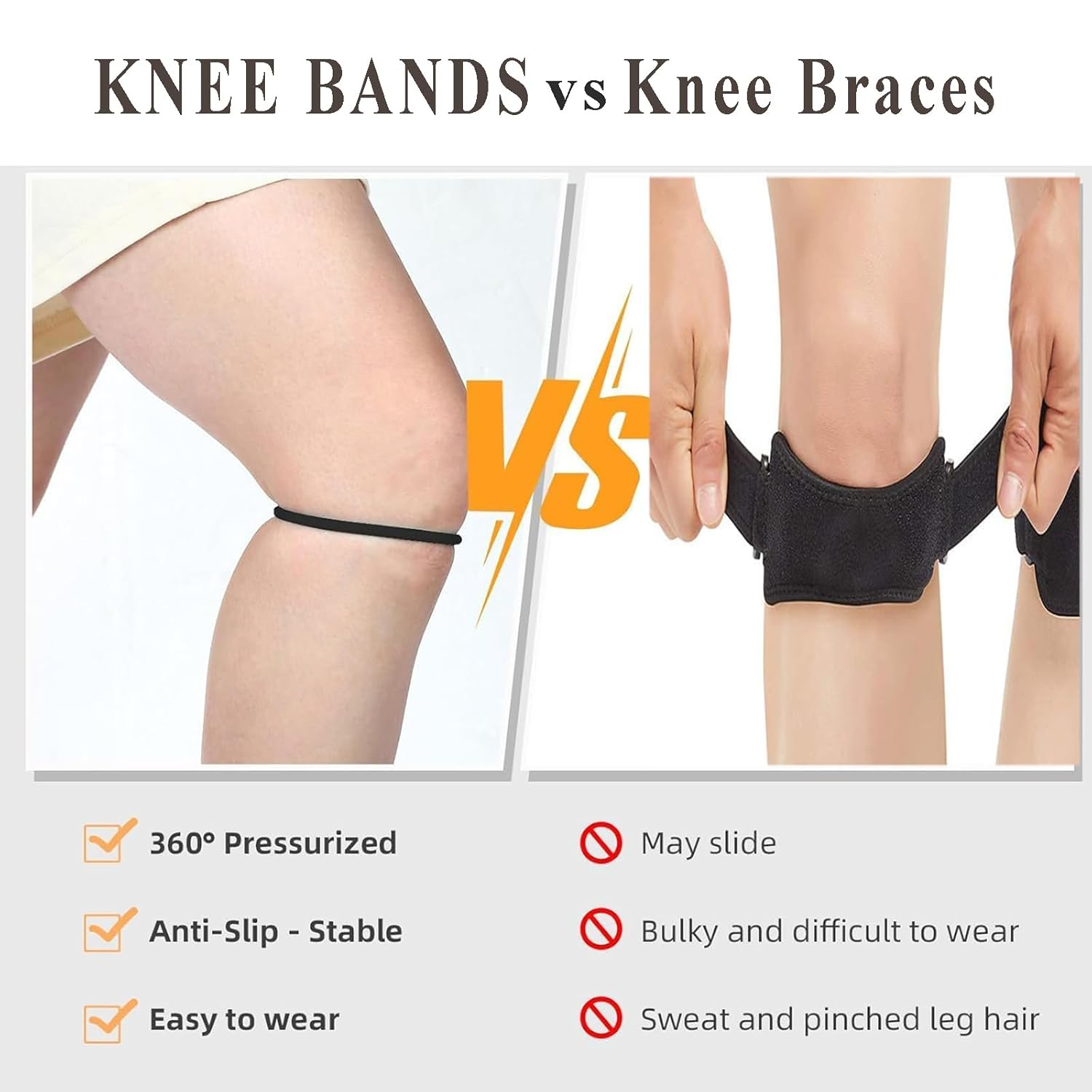 Patella Knee Strap Knee Brace Patella Band 4 Pack, Athletics Elasticity Fixed Protection Patella Ring 2 Pair High Compression Elastic Rubber Patella Knee Strap Bone Knee Rope Ring (4 Pack) image number 6