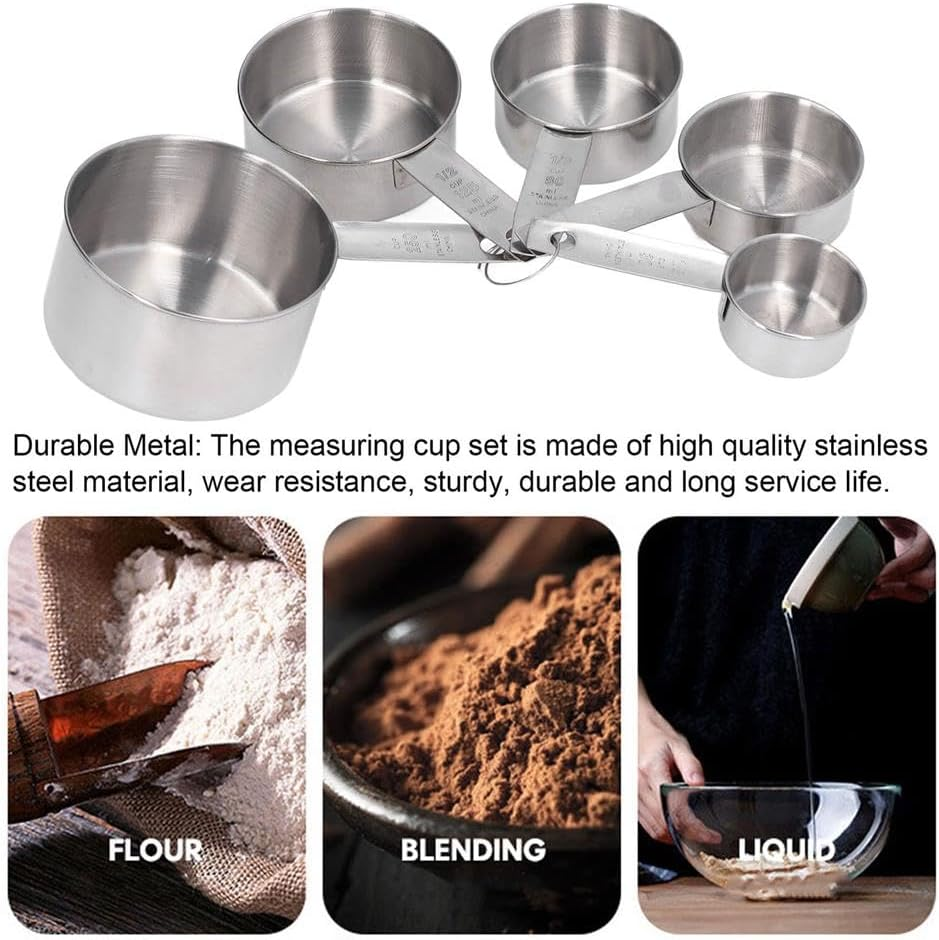 5 Pcs Stainless Steel Measuring Cups and Spoons Set Kitchen Baking Gadget Tools image number 3