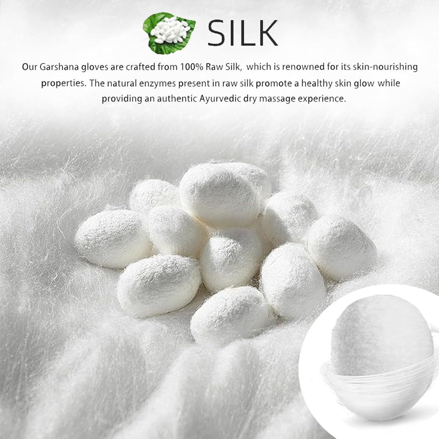 Garshana Gloves Raw Silk Massage Gloves Ayurvedic Massage, Body Exfoliating Gloves, Exfoliating Bath Massage Scrubbing Glove with Elastic Wrist Bands for Dry Brushing (2 PCS) image number 4