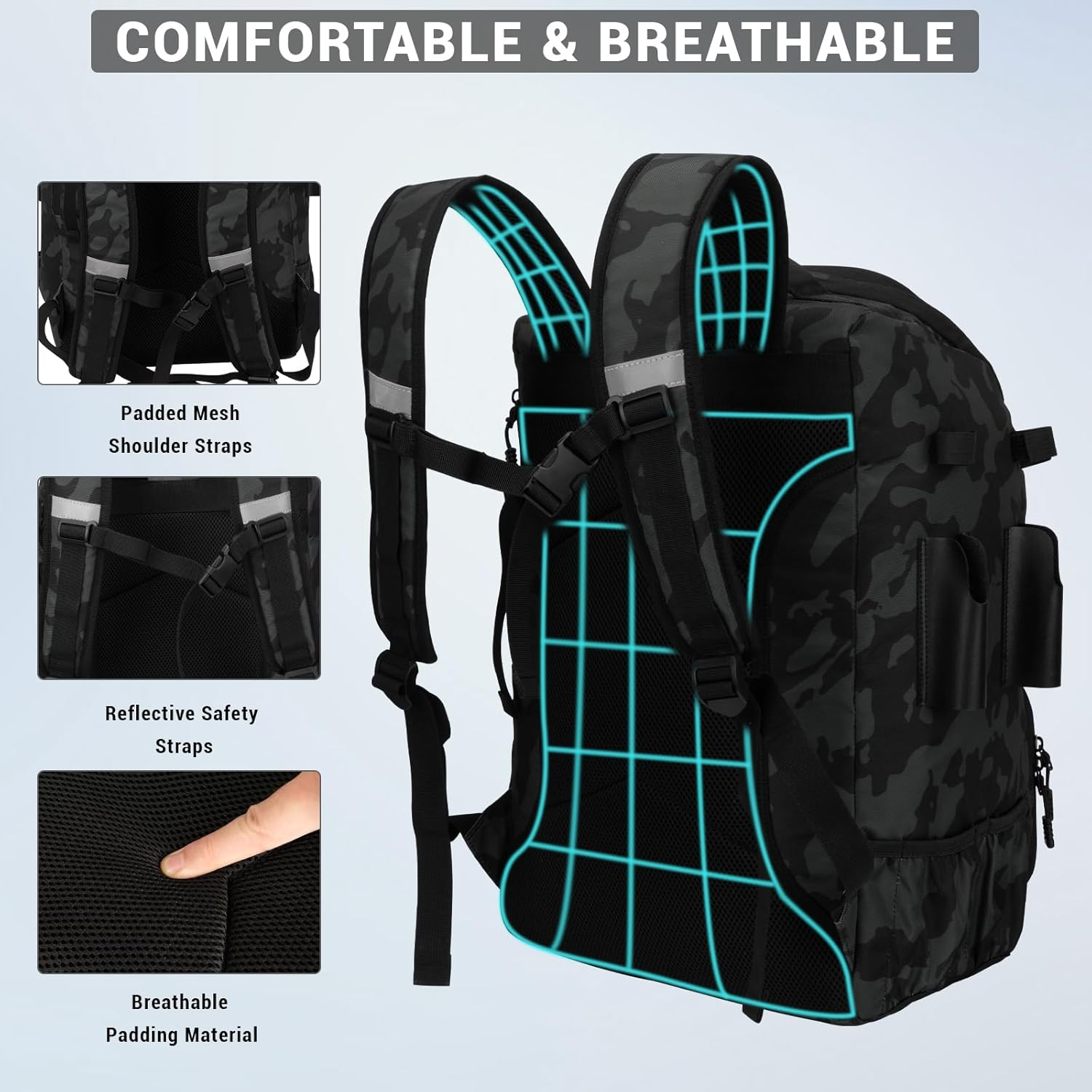 Fishing Backpack with Rod Holders,40L Large Water-Resistant Fishing Tackle Bag with Cooler,Tackle Box Backpack,Black image number 5