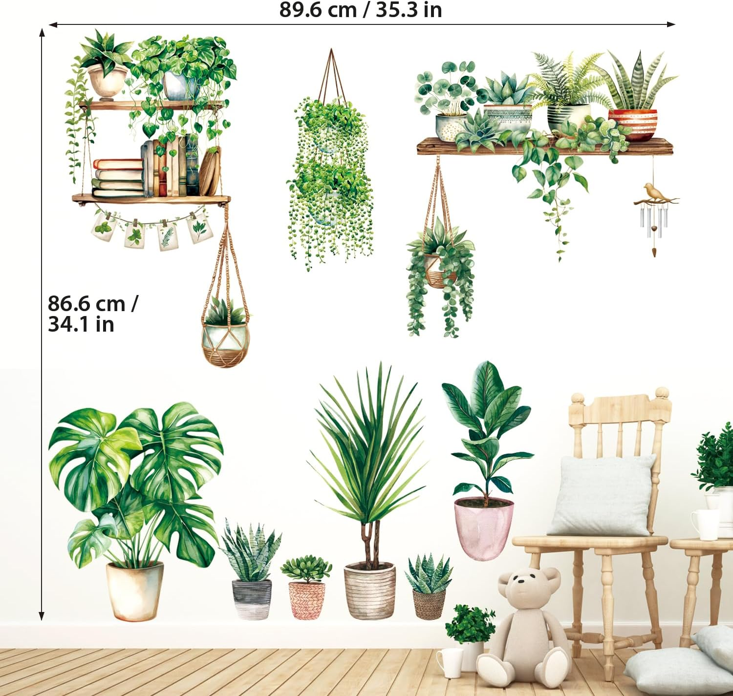 DECOWALL SG2-2411 Green Pot Plants Leaves Wall Stickers Bedroom Living D&eacute;cor Art Plants Removable Murals Peel Stick Green Nursery Home DIY Leaves Kids Leaf Potted Vinyl Classroom Decoration Garden image number 3