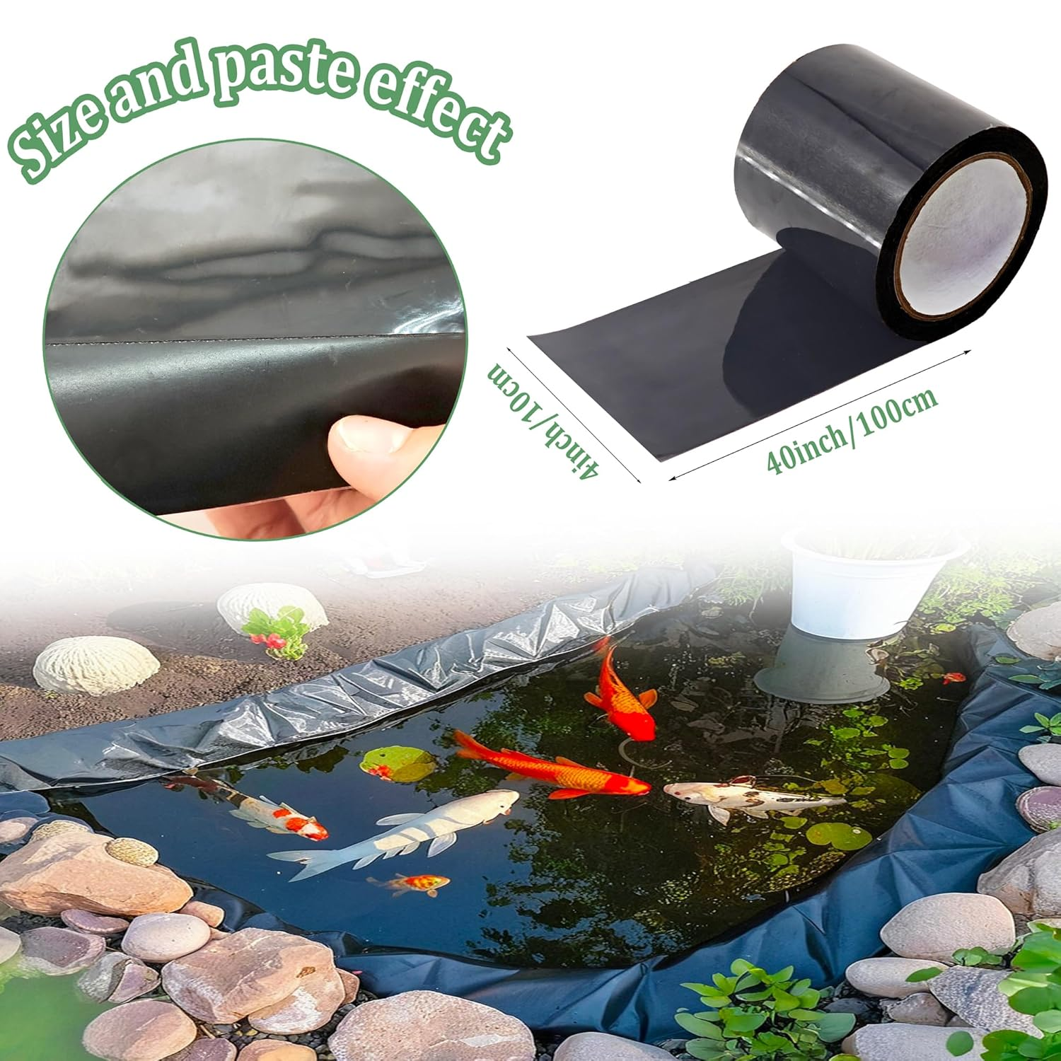 Pond Liner Seam Tape Single Sided, Waterproof Pond Repair Kit Butyl Rubber for EPDM PVC Outdoor Pond Liner Leak Repair Long-Lasting Easy to Apply image number 5