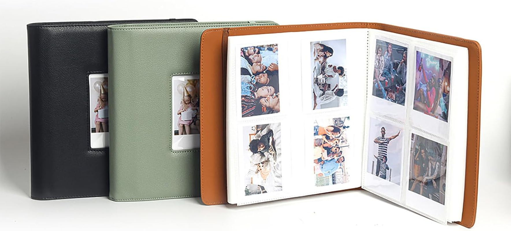 LIFEBEA Large Photo Album 288 Pockets - Holds Polaroid I-Type 600 SX70 & Fujifilm Wide Photos (Up to 9X11Cm) - PU Leather Cover with Photo Window & Strap Closure (Brown)