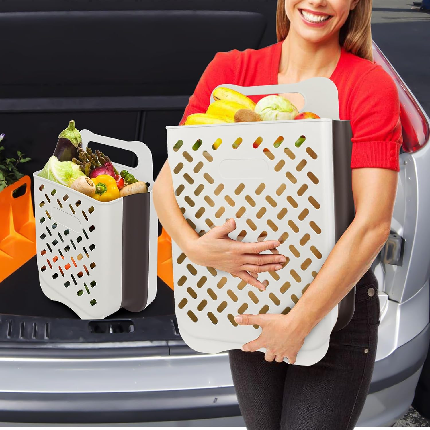 CASONNIK Laundry Hamper，2 Packs Large Laundry Basket, Foldable Laundry Basket Plastic,Wall Hanging Storage Basket，Multi-Function Storage for Bedroom and Bathroom image number 5